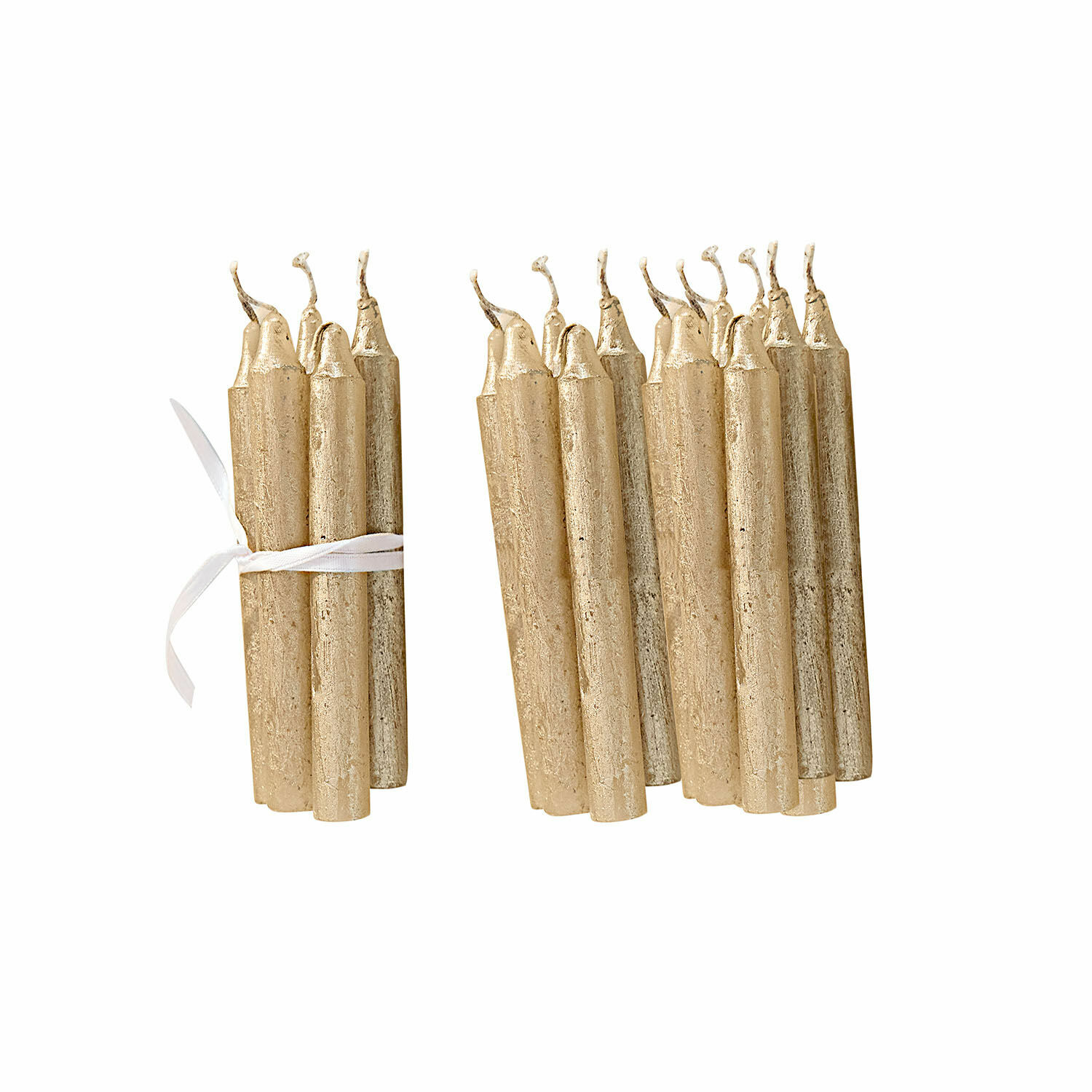 Set goldener Stabkerzen aus Wachs, dekoratives Element für Wohnraum und festliche Dekoration