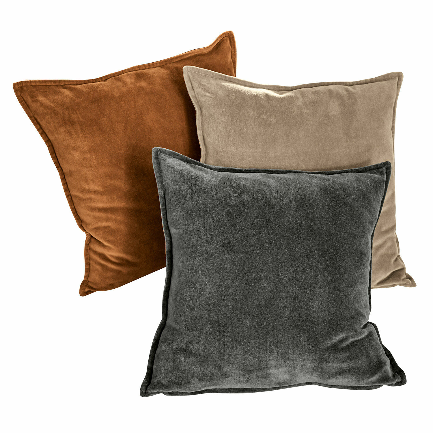 Kissenhülle 3er Set Lumeau Set aus drei Samtkissen in Braun, Beige und Grau für gemütliche Wohnraumdekoration