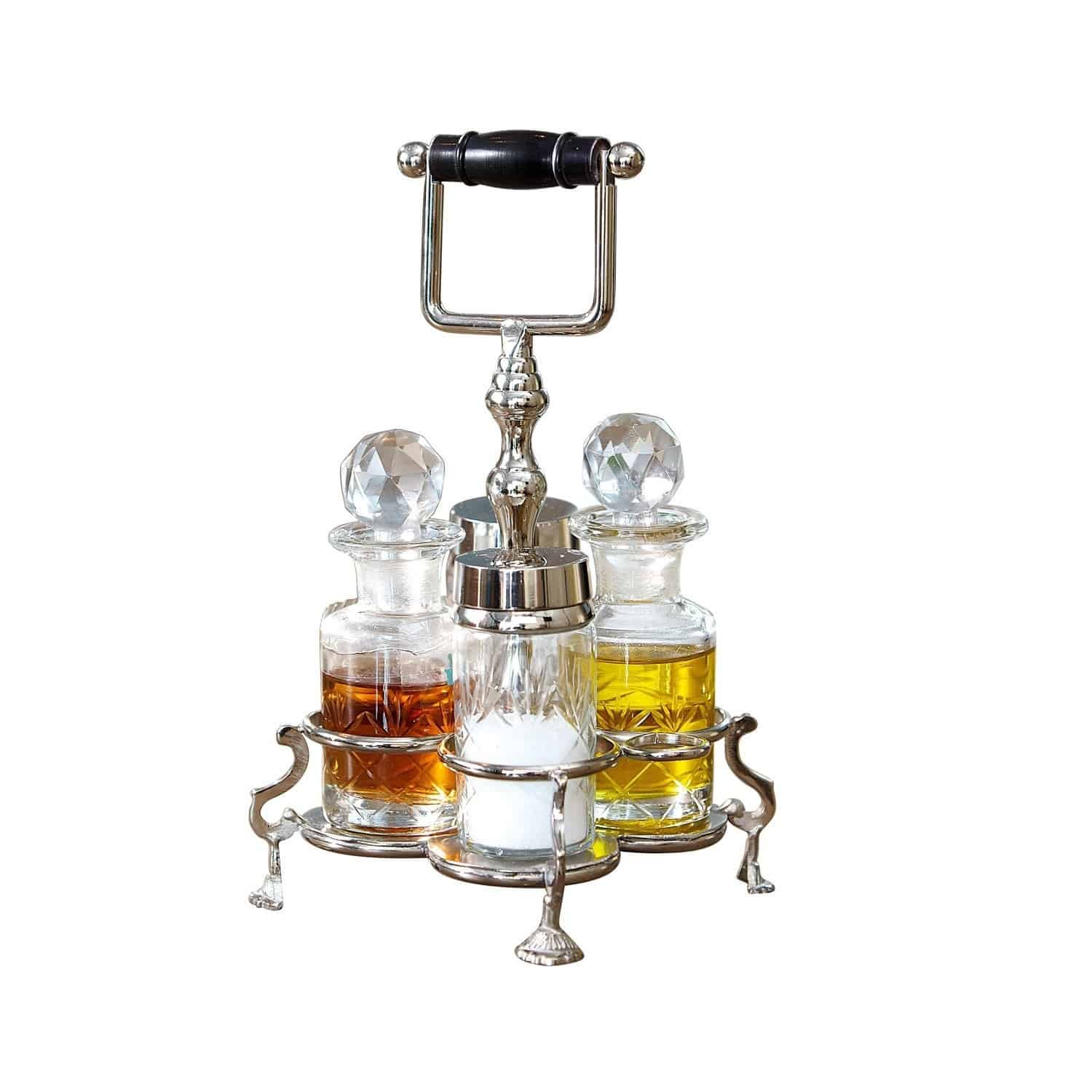 Menage Fayetteville Gewürzset aus Glas und Metall mit Kristallverschlüssen, ideal für Öl, Essig und Salz
