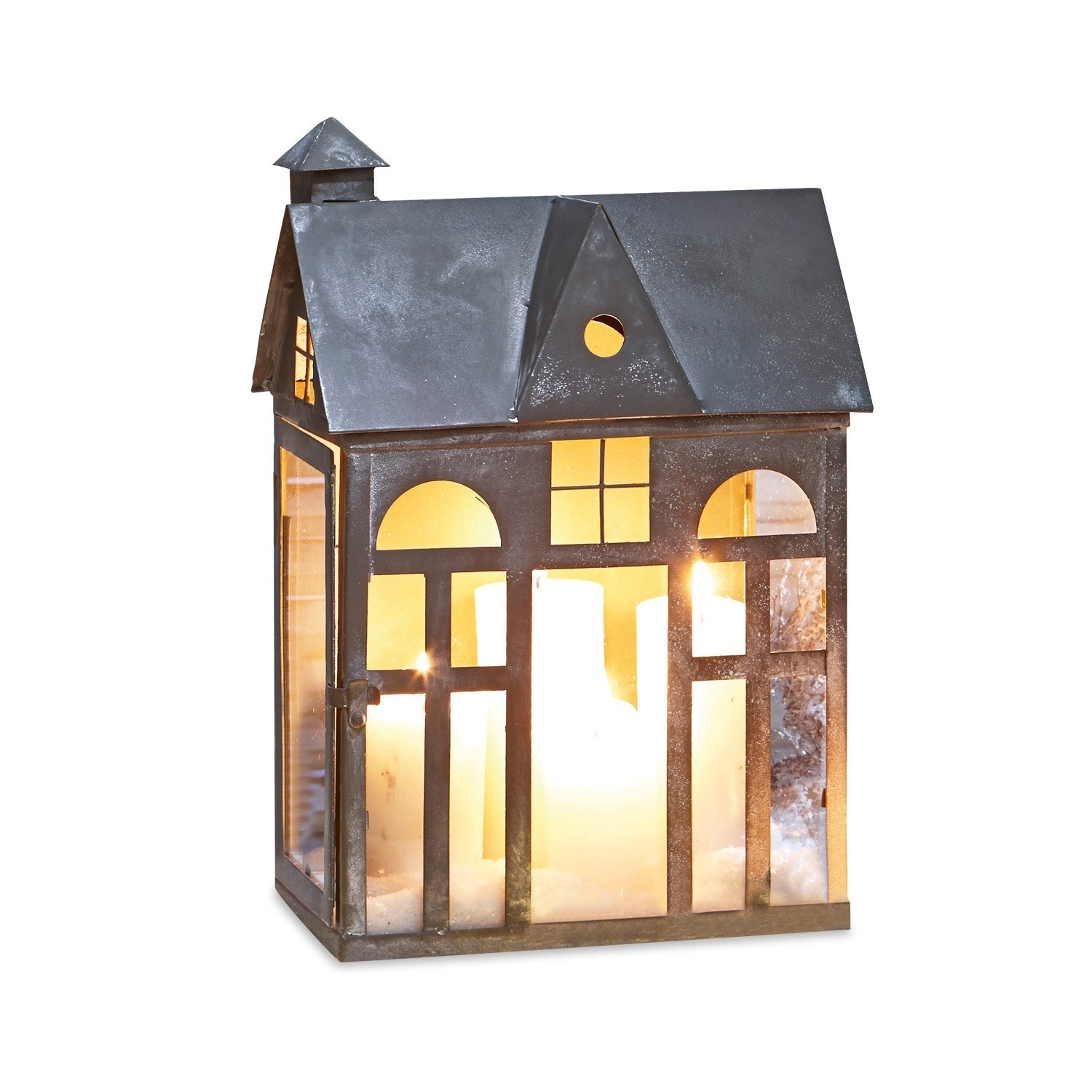 Laterne Sweet Home Metalllaterne in Hausform mit schwarzem Dach und warmem Kerzenlicht im Inneren