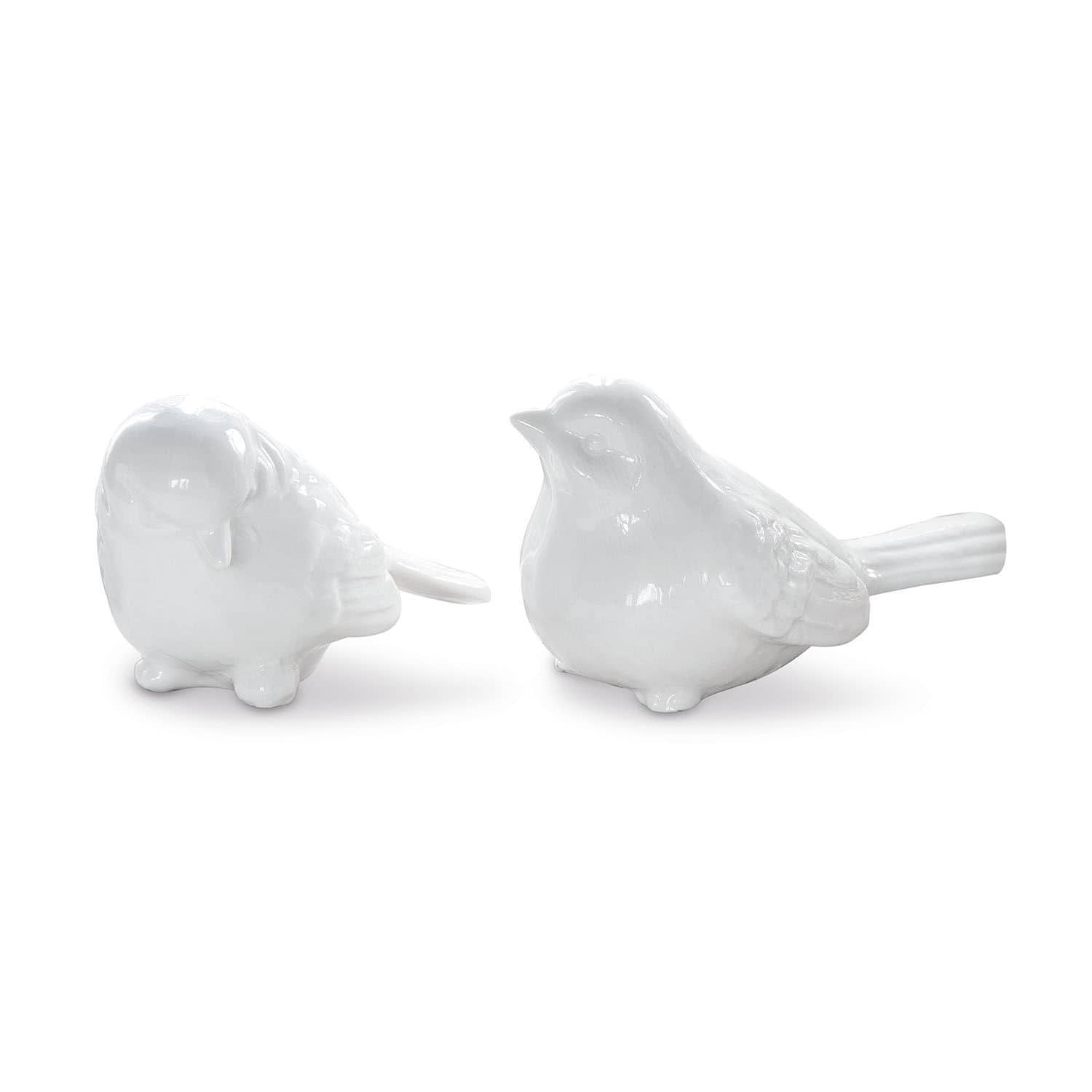 Zwei weiße Vogel-Figuren aus Keramik als stilvolle Wohnaccessoires und Deko