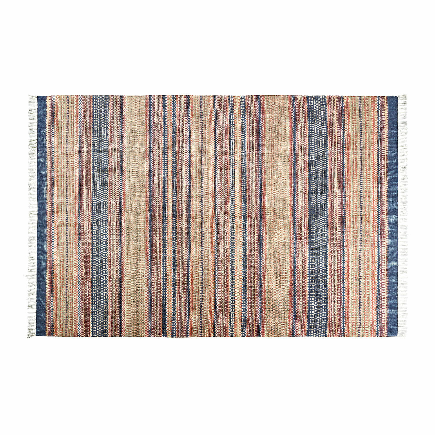 In- & Outdoor-Teppich Atlanta Gestreifter Baumwollteppich in Blau, Rot und Beige, dekorativ und langlebig
