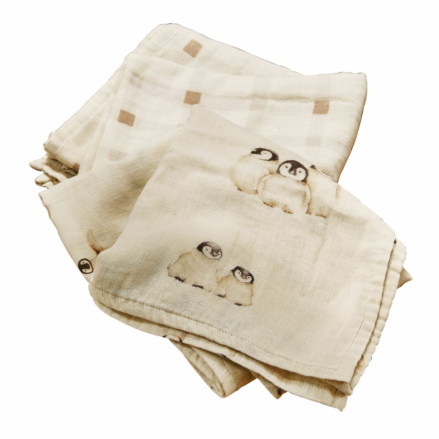 Babytuch 2er Set Jocienne Weiche Baumwolldecke in Creme mit Pinguin-Motiv, kuschelig und angenehm für Babys