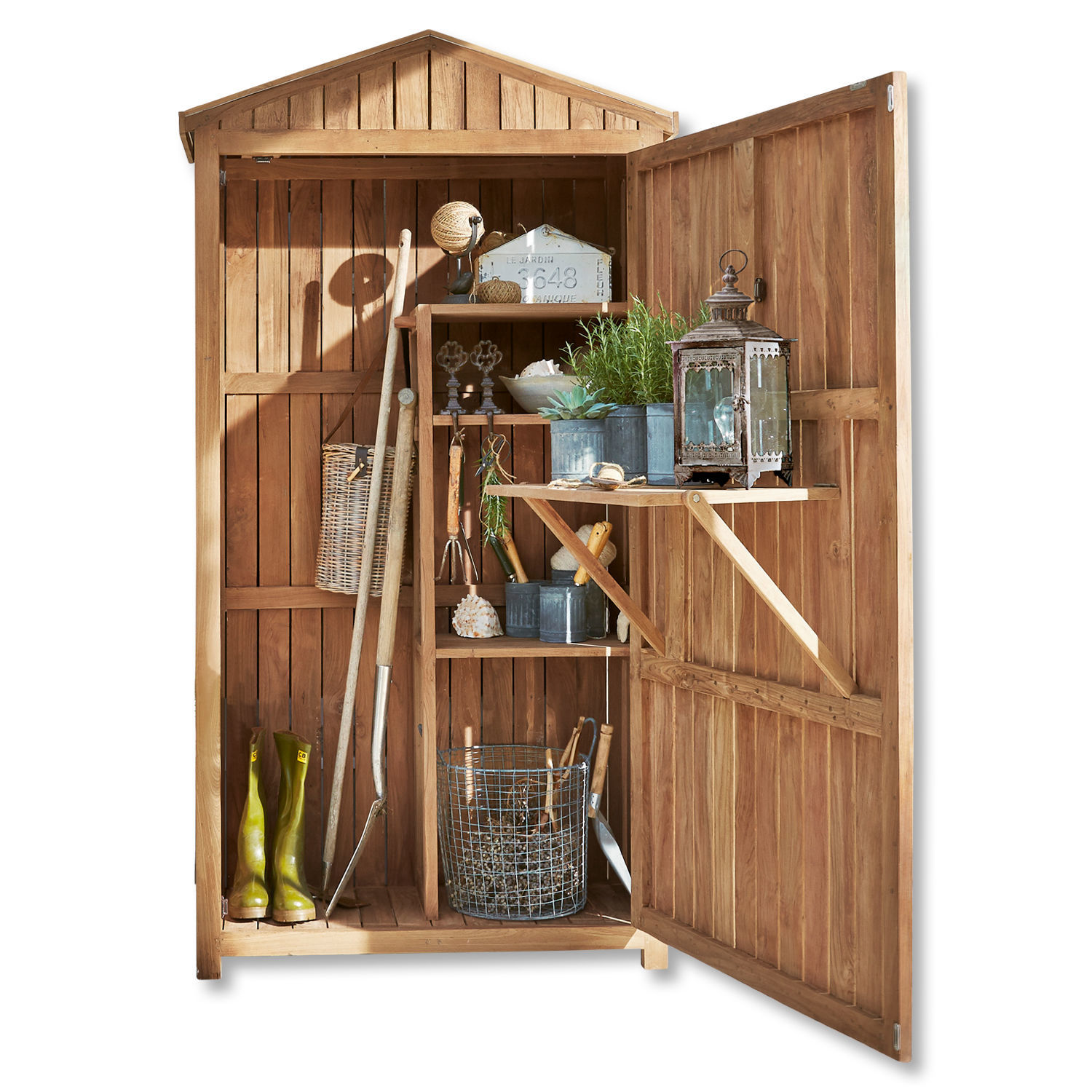 Gartenschrank Tomte Gartenschrank aus Holz in Naturfarbe mit Regalen und Gartengeräten, praktischer Stauraum