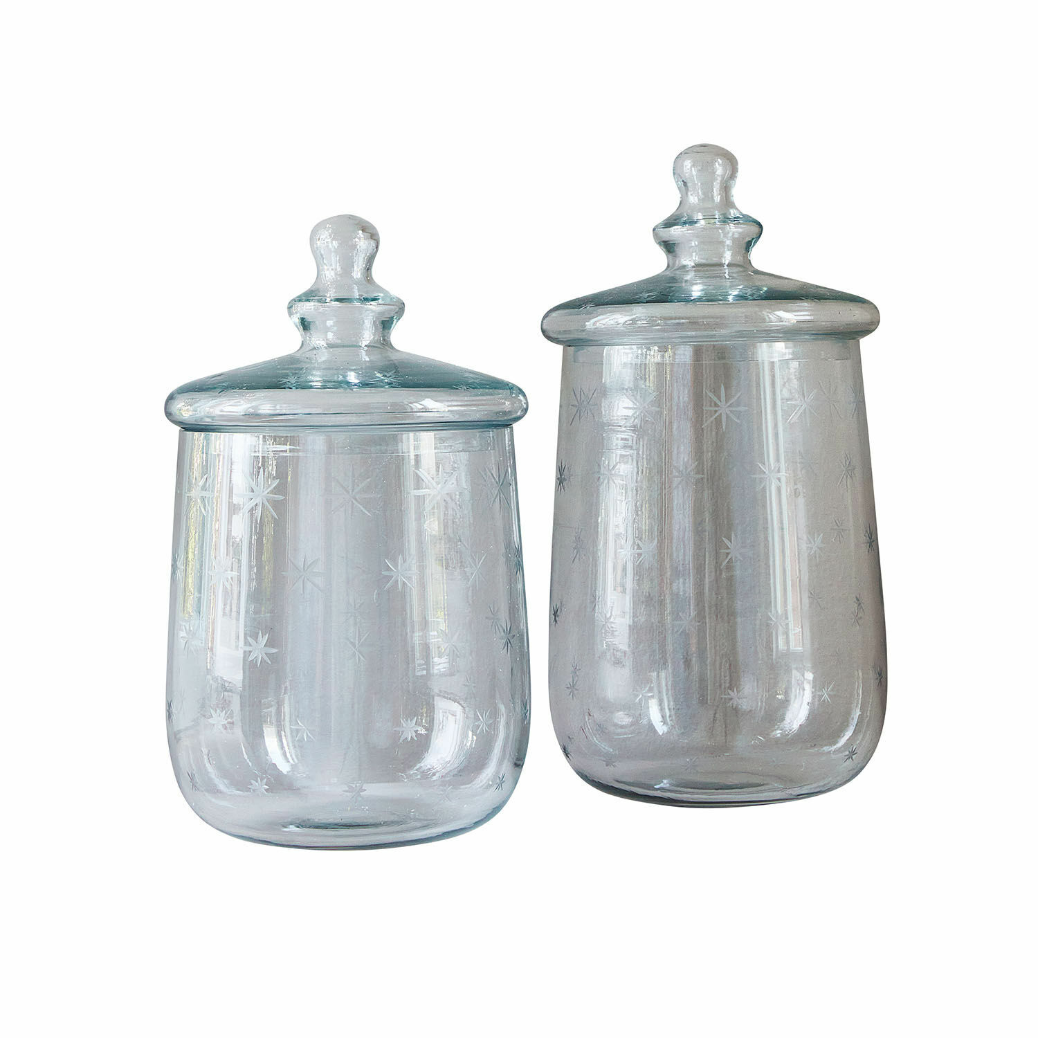 Glasdose 2er Set Valerico Set aus zwei transparenten Glasbehältern mit Deckeln und Sternmuster zur Aufbewahrung