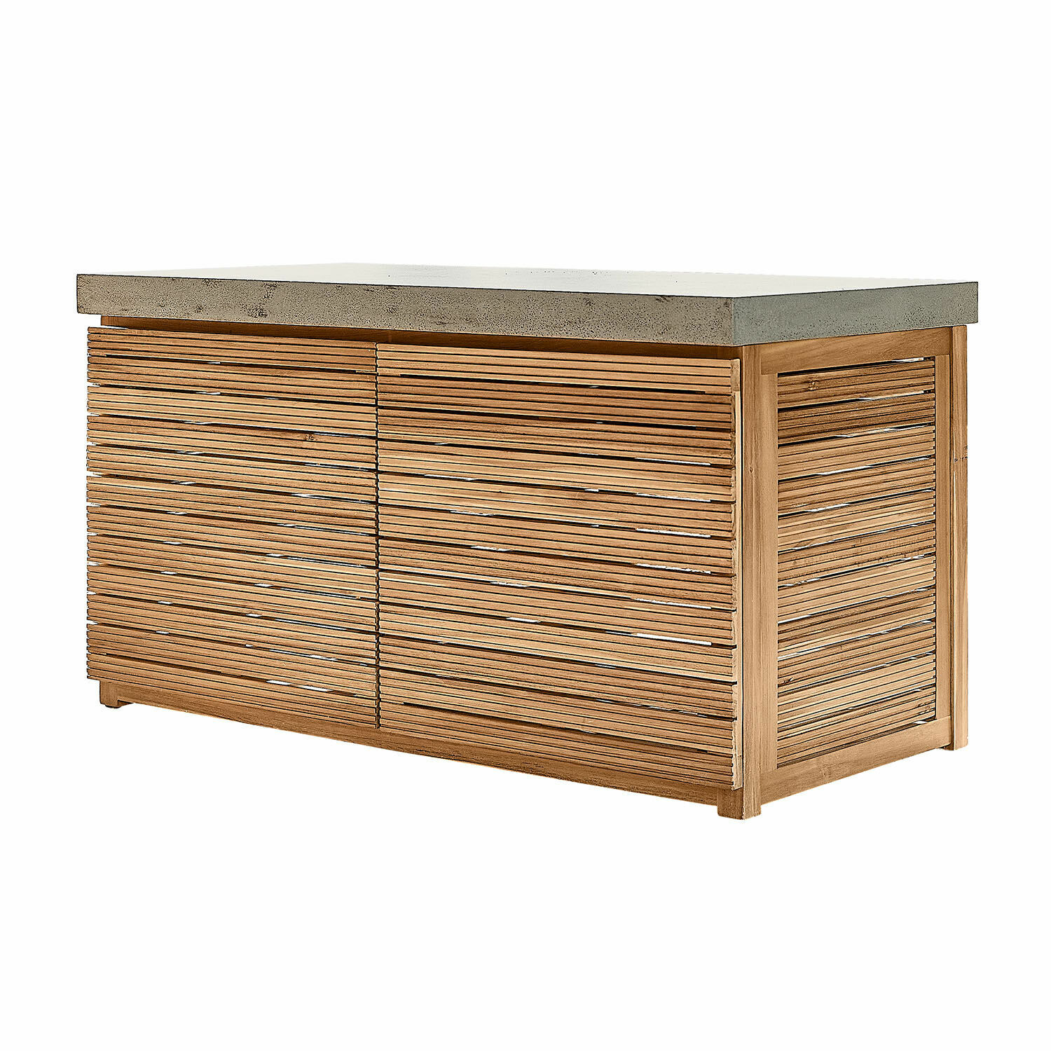 Moderne Kommode aus Teakholz mit Betonplatte in Naturfarbe für Wohnzimmer