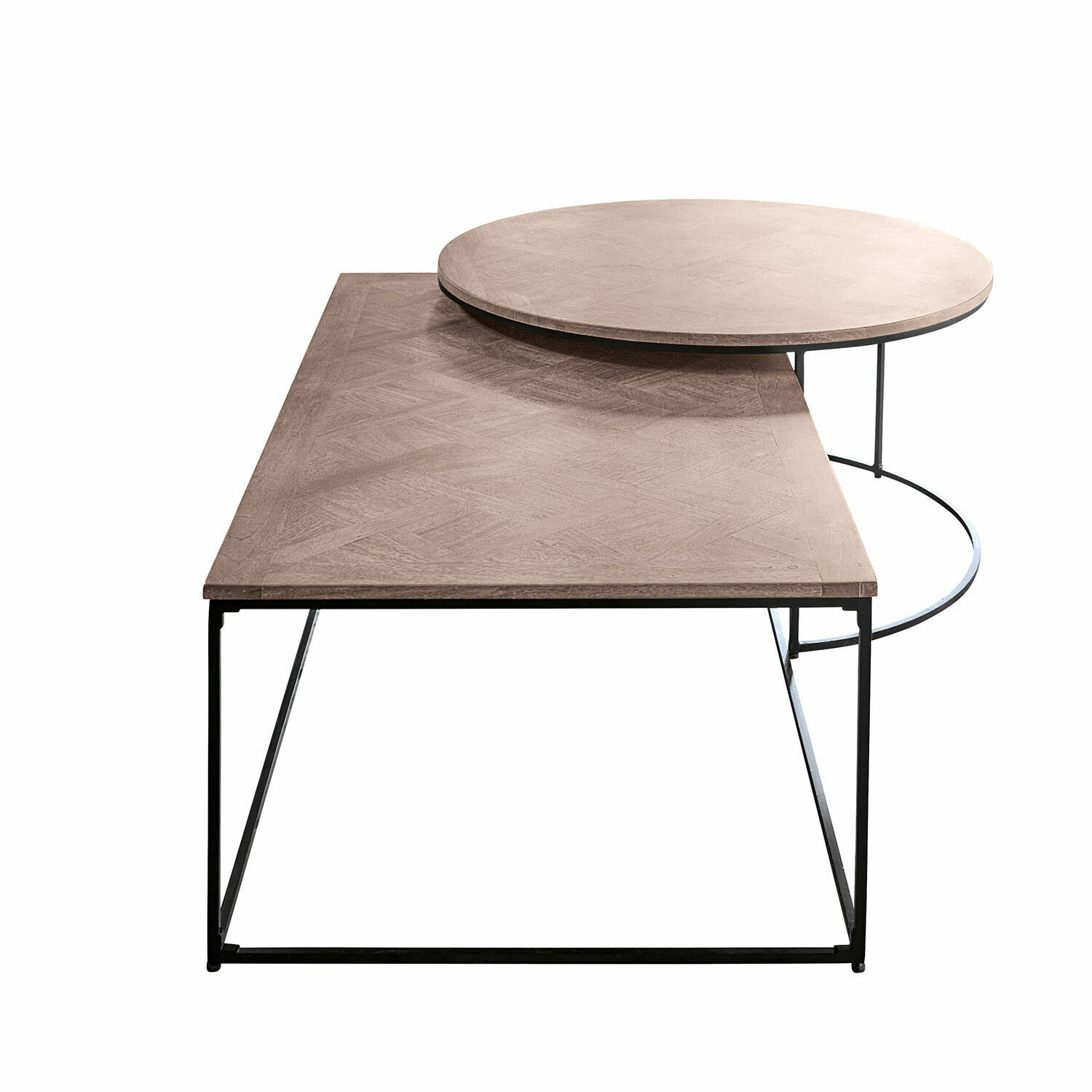 Moderner Couchtisch mit Holzplatte und schwarzem Metallgestell, stilvolles Wohnzimmermöbel