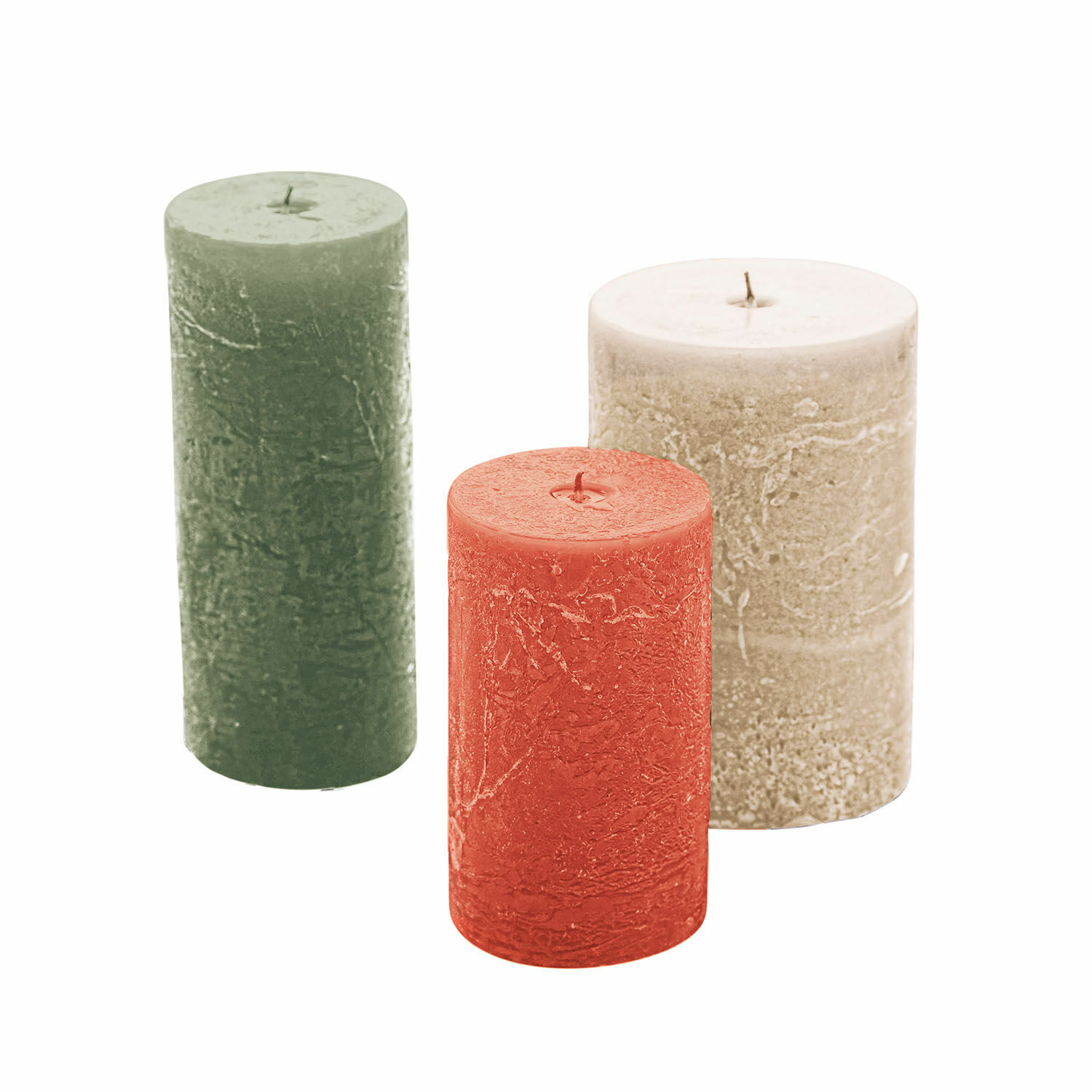 beige/grün/orange 3er Set Pretin Kerzen in Beige, Grün und Orange mit gewachster Oberfläche für Dekoration