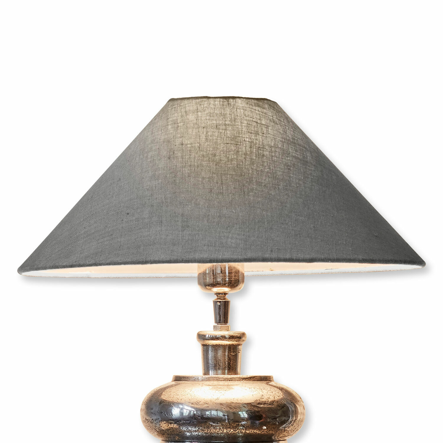 Lampenschirm Emmera Tischlampe mit kupferfarbener Metallbasis und grauem Stoffschirm, dekorative Wohnzimmerlampe