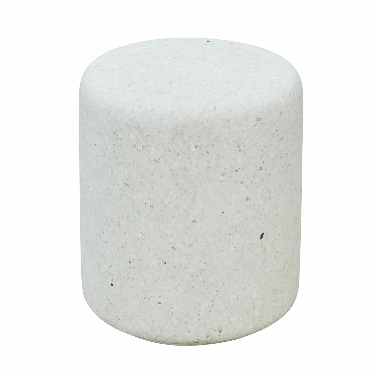 Runder weißer Hocker aus Beton mit glatter Oberfläche, moderner Sitzmöbel für Innen und Außen