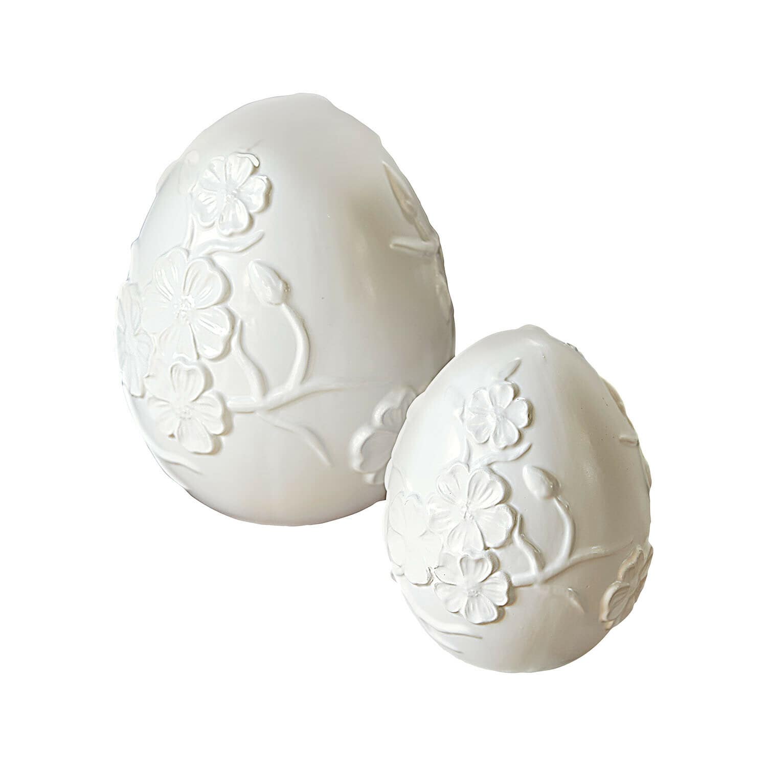 Osterei 2er Set Vent Élysien Weiße Keramik-Eier mit floralem Relief, dekorative Osterdekoration für Zuhause