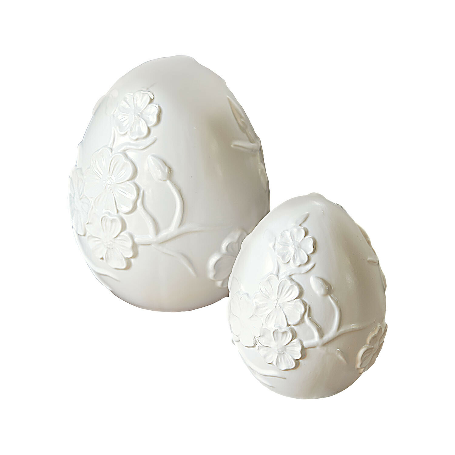 Osterei 2er Set Vent Élysien Weiße Keramik-Eier mit floralem Relief, dekorative Osterdekoration für Zuhause