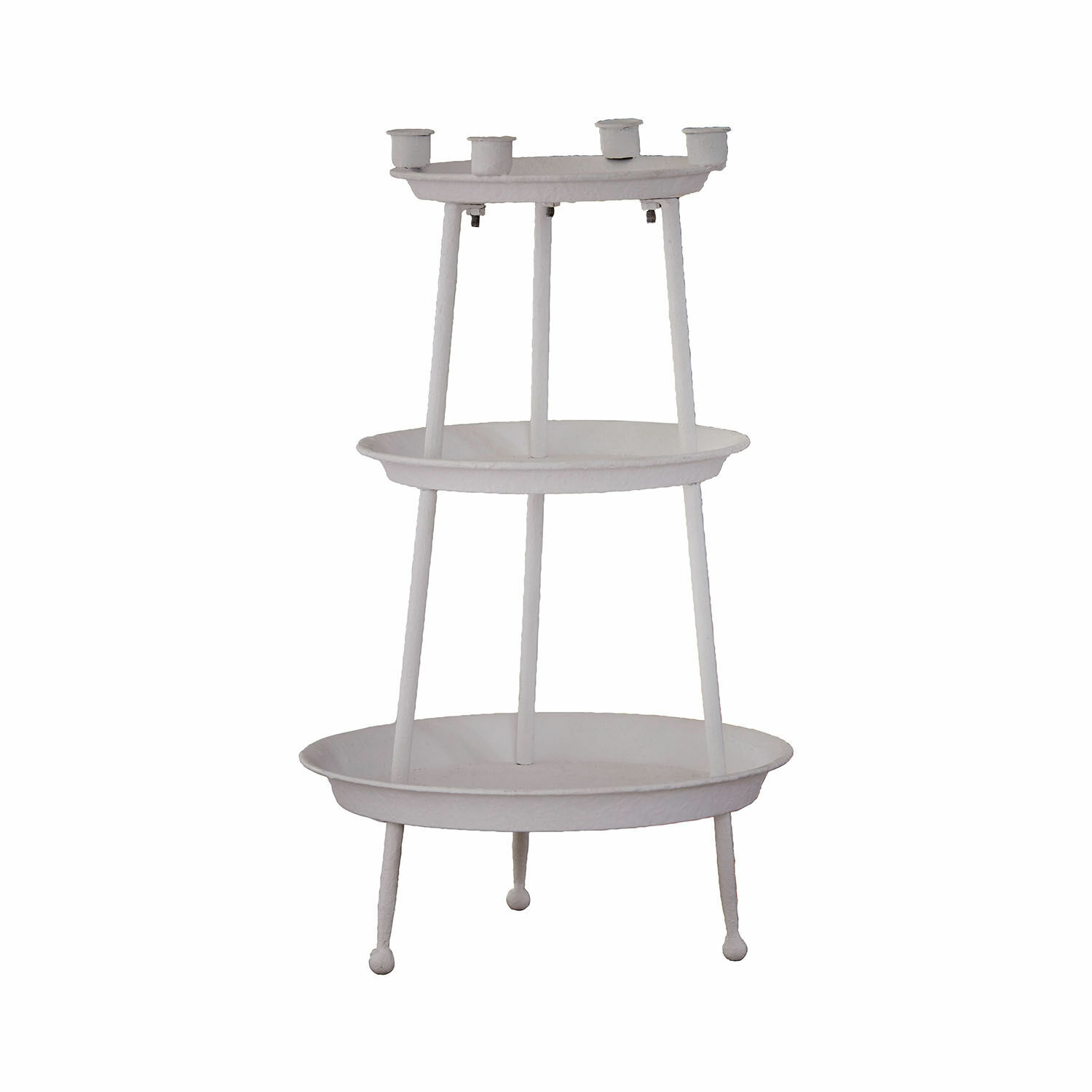 Etagere Mont Argenté Weißer Metall-Kerzenhalter mit drei Ebenen und vier Kerzenhaltern, Wohnaccessoire