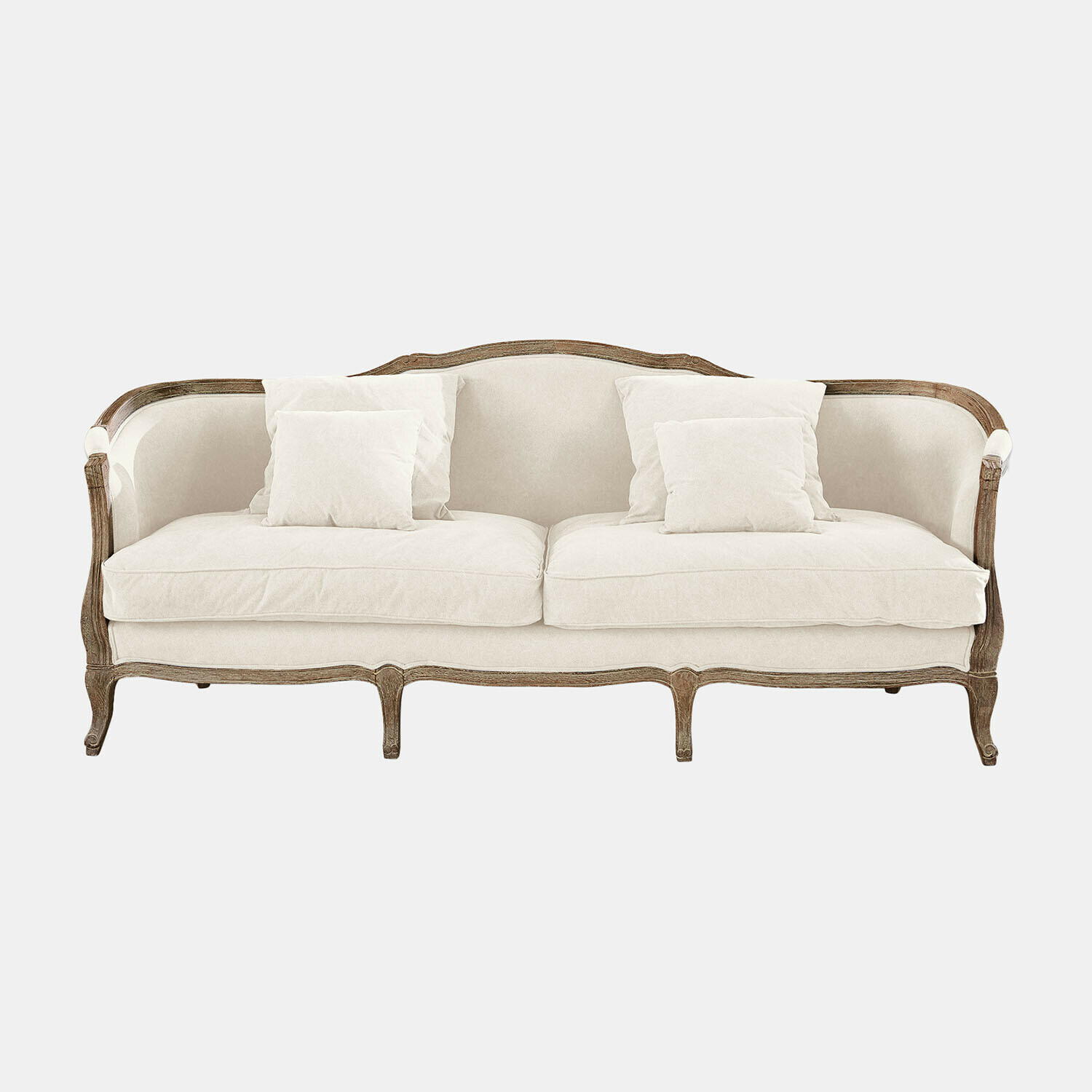 Cremiges Monneville Sofa mit Holzrahmen und weichen Kissen für das Wohnzimmer