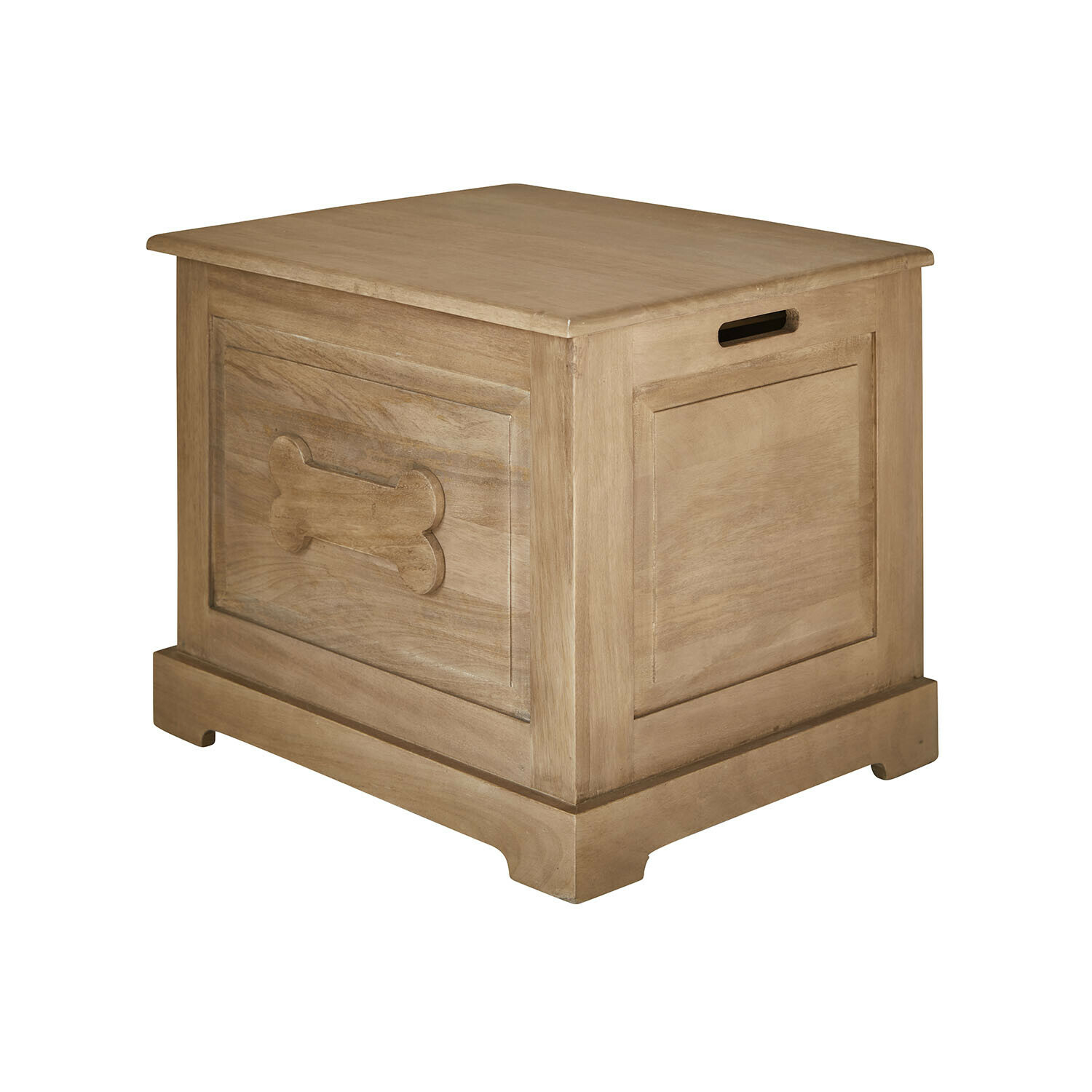 Holztruhe in Naturfarbe mit Knochenmotiv, praktische Aufbewahrung für Hundespielzeug