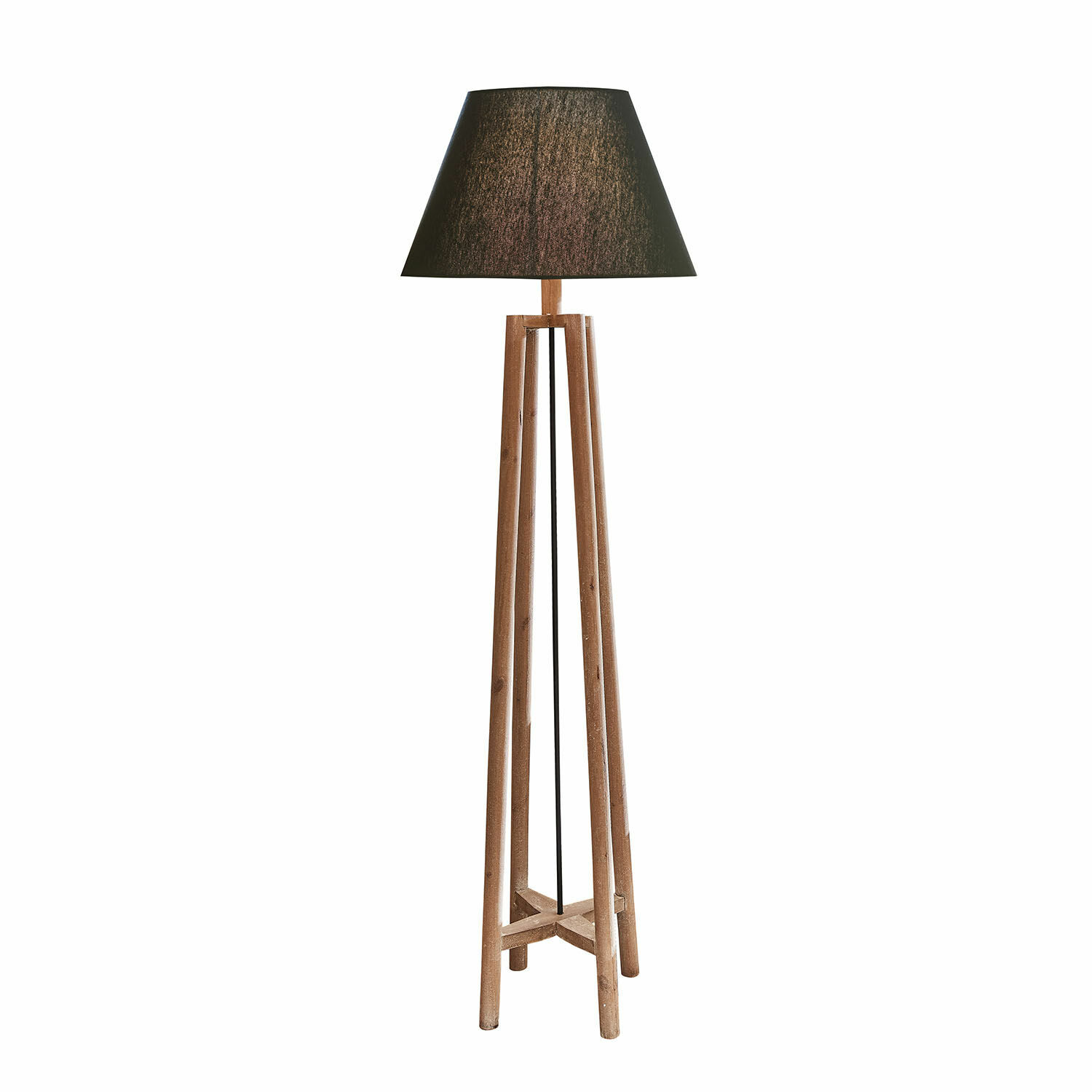 braun/schwarz Stehlampe Edgewood aus braunem Holz mit schwarzem Lampenschirm für Wohnräume