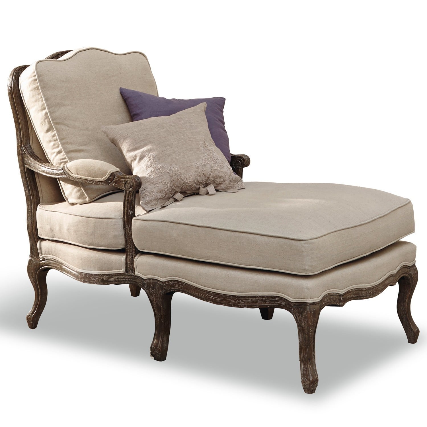 Eleganter Chaiselongue mit beigem Stoffbezug und geschnitztem Holzrahmen im Vintage-Stil