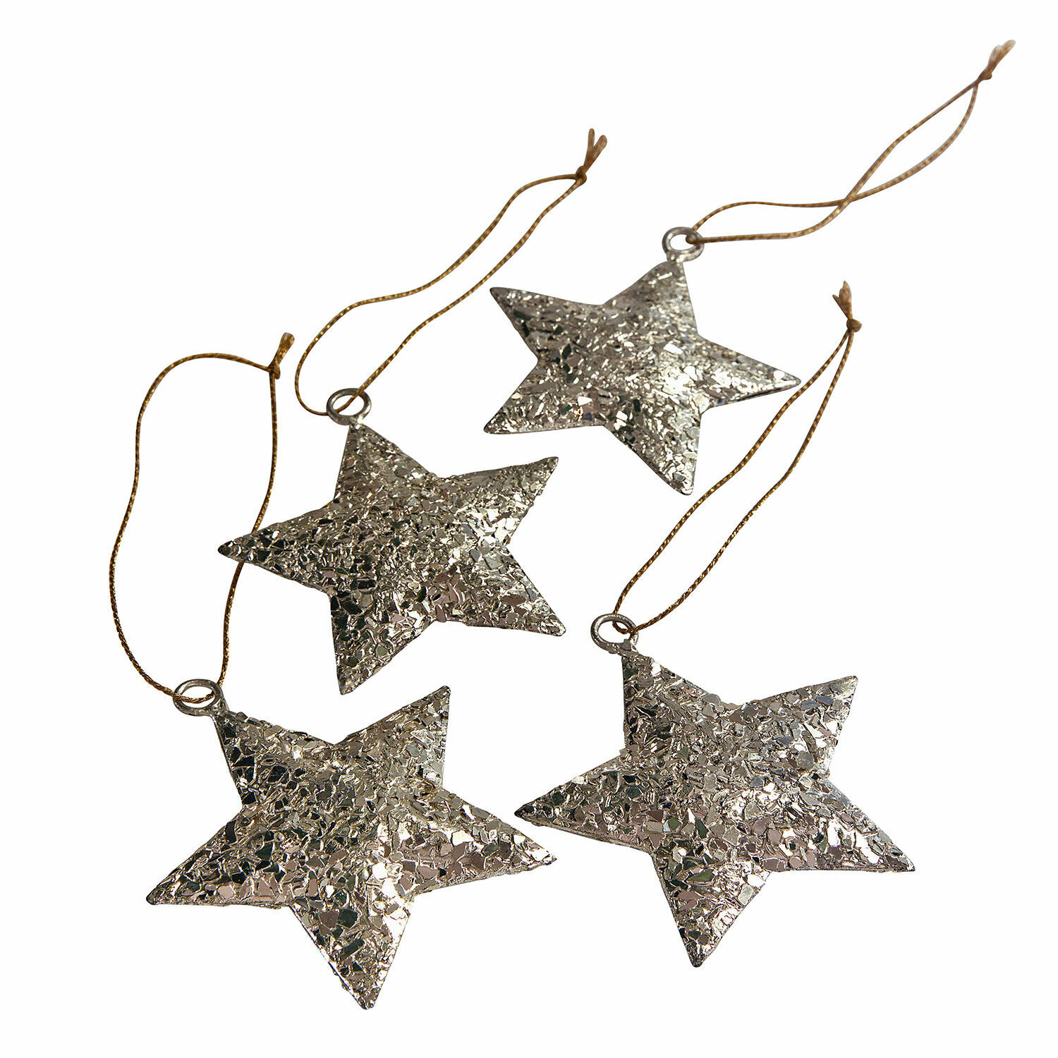 Anhänger 4er Set Veyari Set aus vier silbernen Metallsternen mit Aufhängungen als festlicher Weihnachtsschmuck