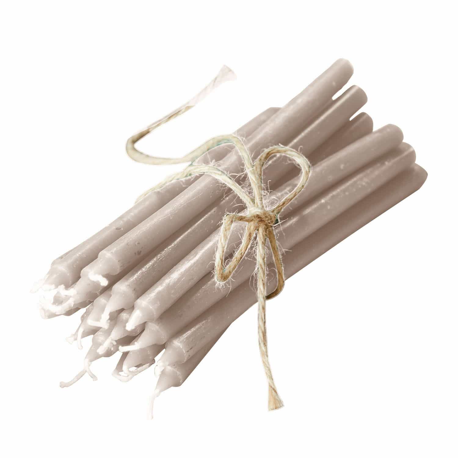 Kerze 20er Set Lysarion Set aus beigen Kerzen aus Wachs, mit Naturkordel gebunden, dekorative Kerzen für Zuhause
