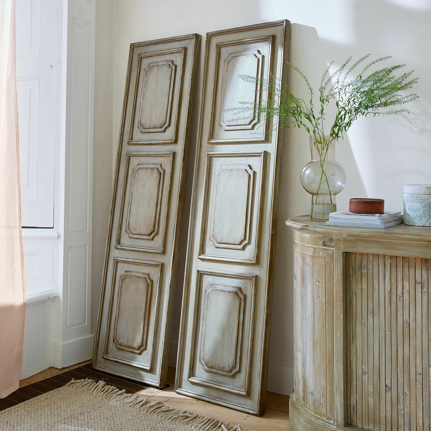 Paneel 2er Set Dovire Zwei vintage Holzpaneele in beige mit Patina, dekorative Wandverkleidung im Landhausstil