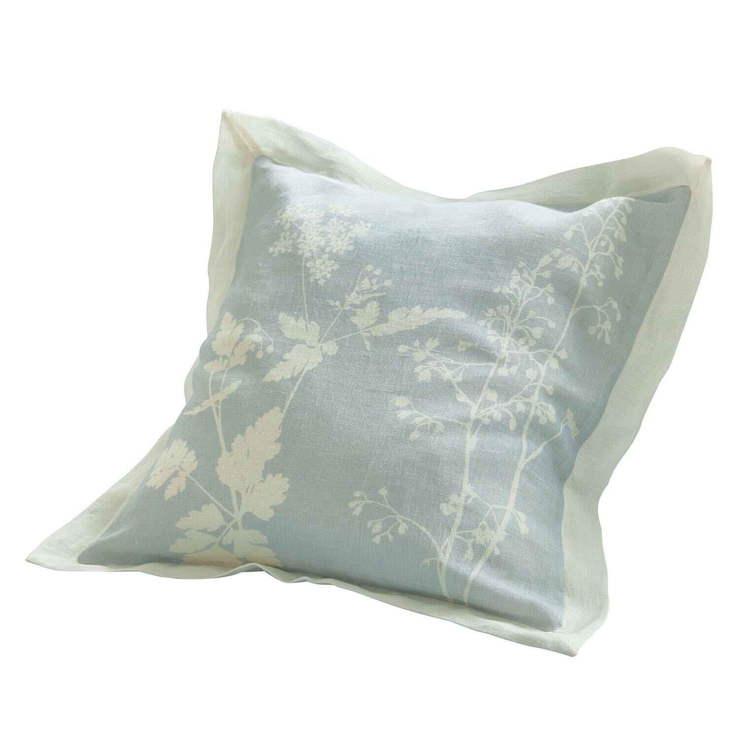 Kissenhülle Hazelwick Leinenkissen in Hellblau mit weißem Blumenmuster und cremefarbenem Rand für stilvolle Wohnakzente