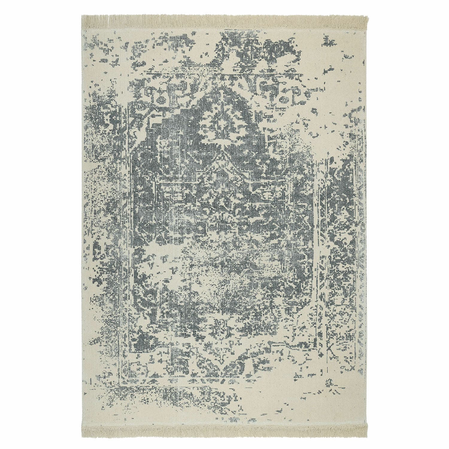 Teppich Lortet Beiger Baumwollteppich mit grauem Vintage-Muster, dekorativer Teppich für Wohnzimmer