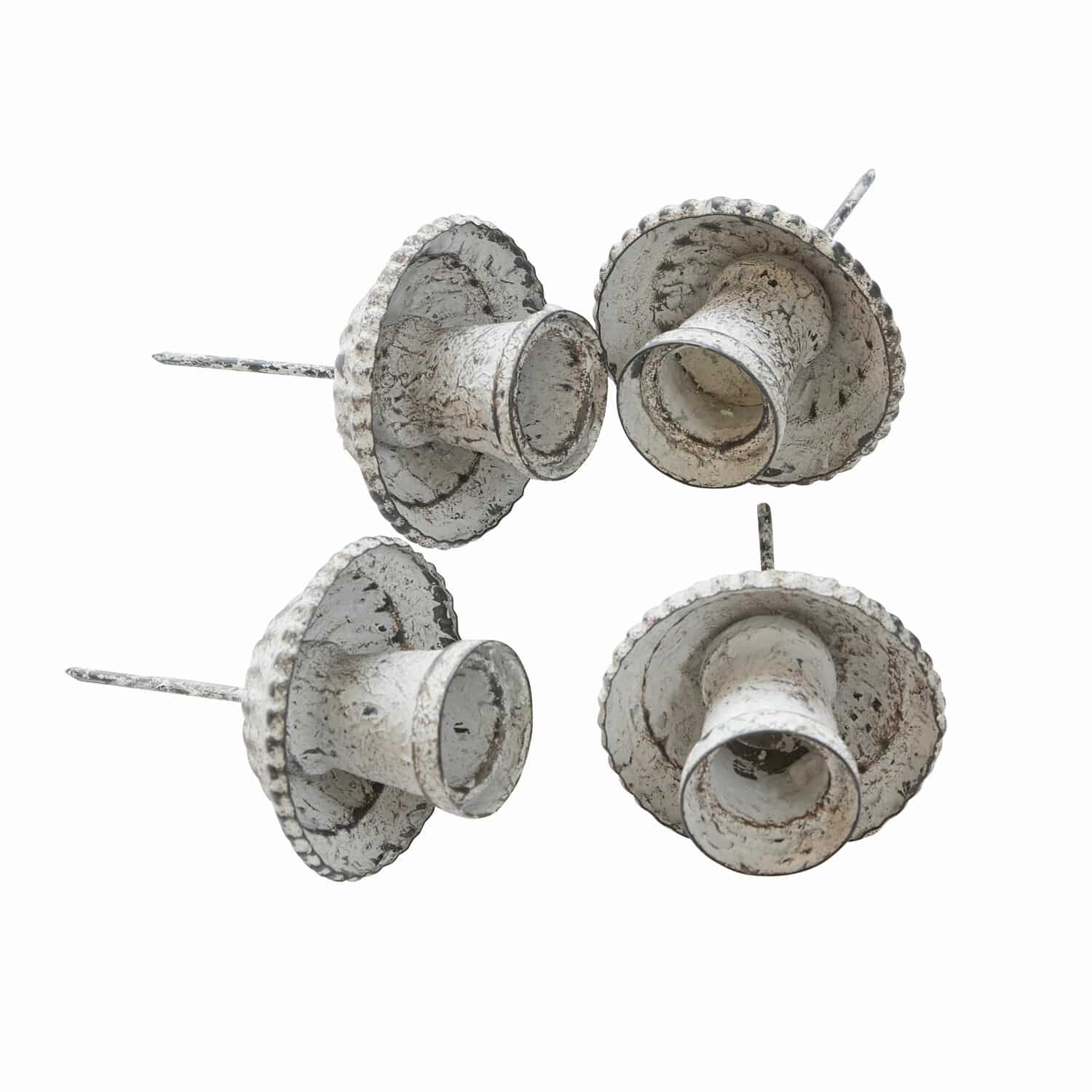Steckwindlicht 4er Set Eldwick Vier weiße Metall-Dekonägel mit antiker Patina für Möbel und Dekoration