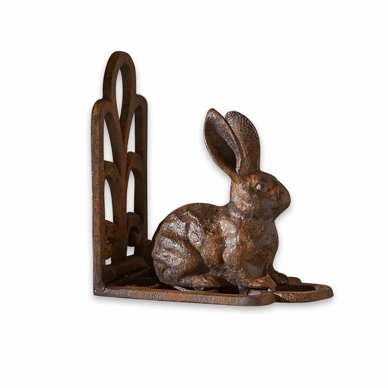 Gusseiserne Regalwinkel mit rostigem Hasenmotiv, dekorative Wandhalterung für Haus und Garten