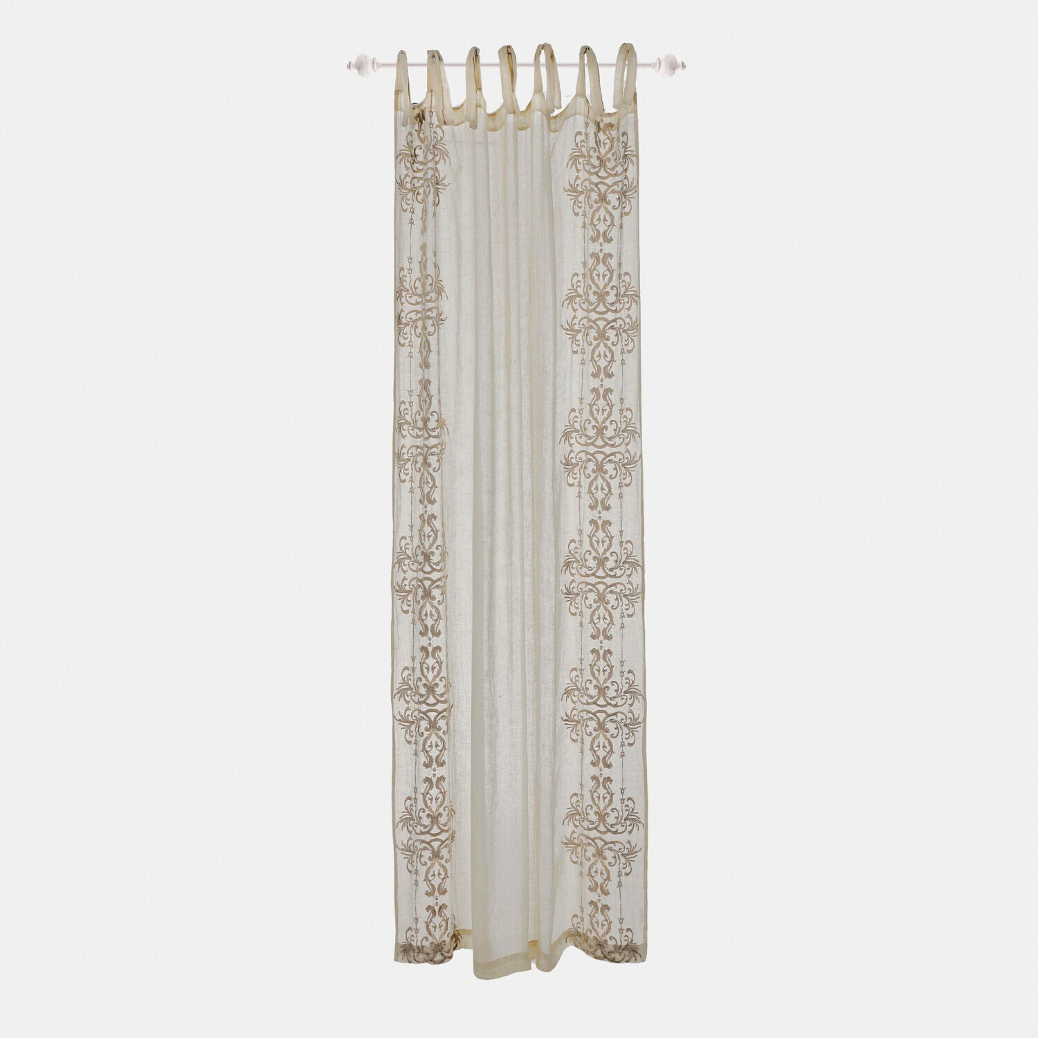 Beiger Leinenvorhang mit dekorativem Muster, leicht und elegant für Wohnzimmer oder Schlafzimmer