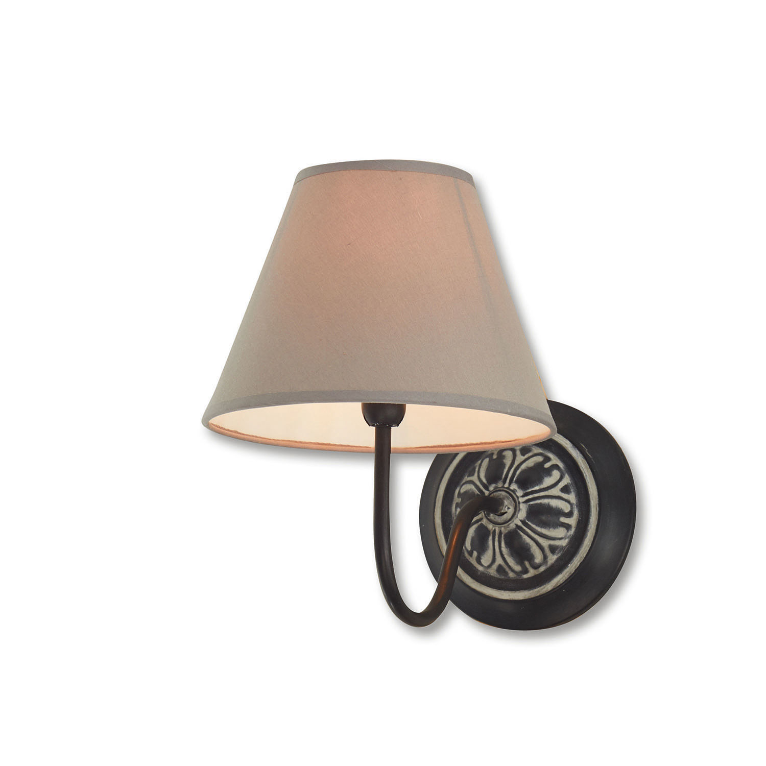 Wandlampe Gradinas Wandleuchte aus schwarzem Metall mit beigem Stoffschirm, dekorative Wandbeleuchtung