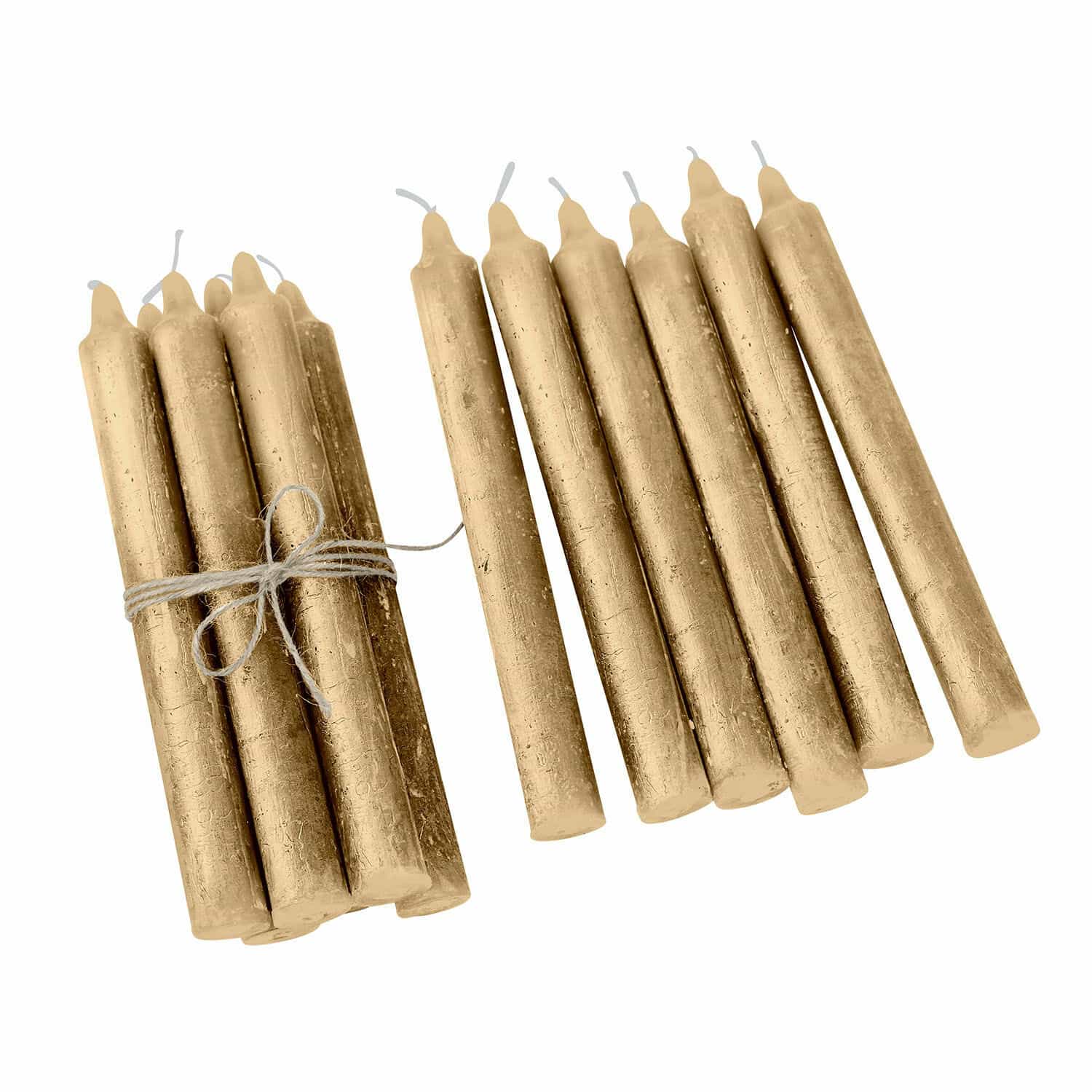gold 12er Set Bauceau Kerzen in Gold aus Wachs, dekorativer und eleganter Wohnaccessoire