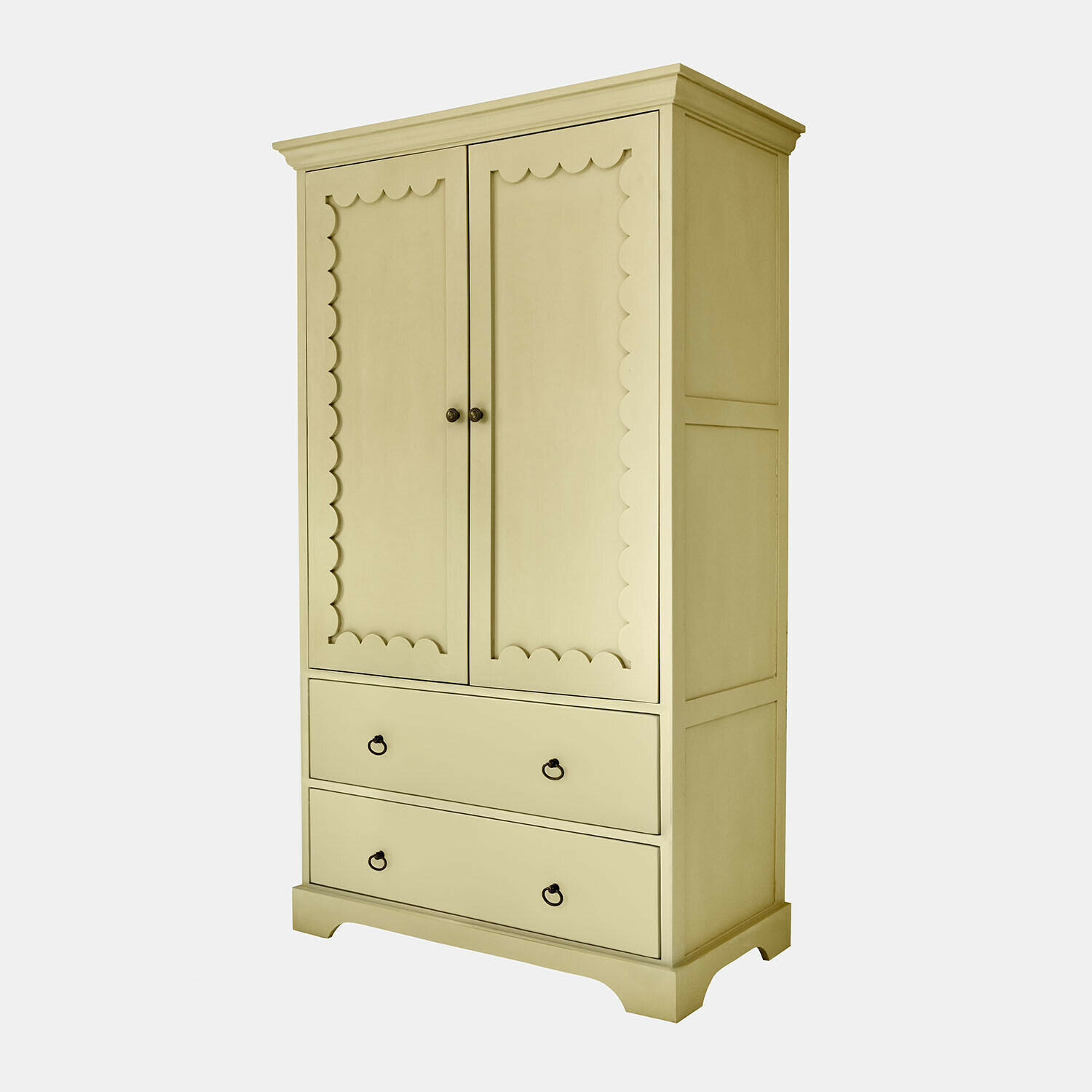 Kinderkleiderschrank Frollin Beiger Holzschrank mit zwei Türen und zwei Schubladen, Vintage-Stil Aufbewahrungsmöbel