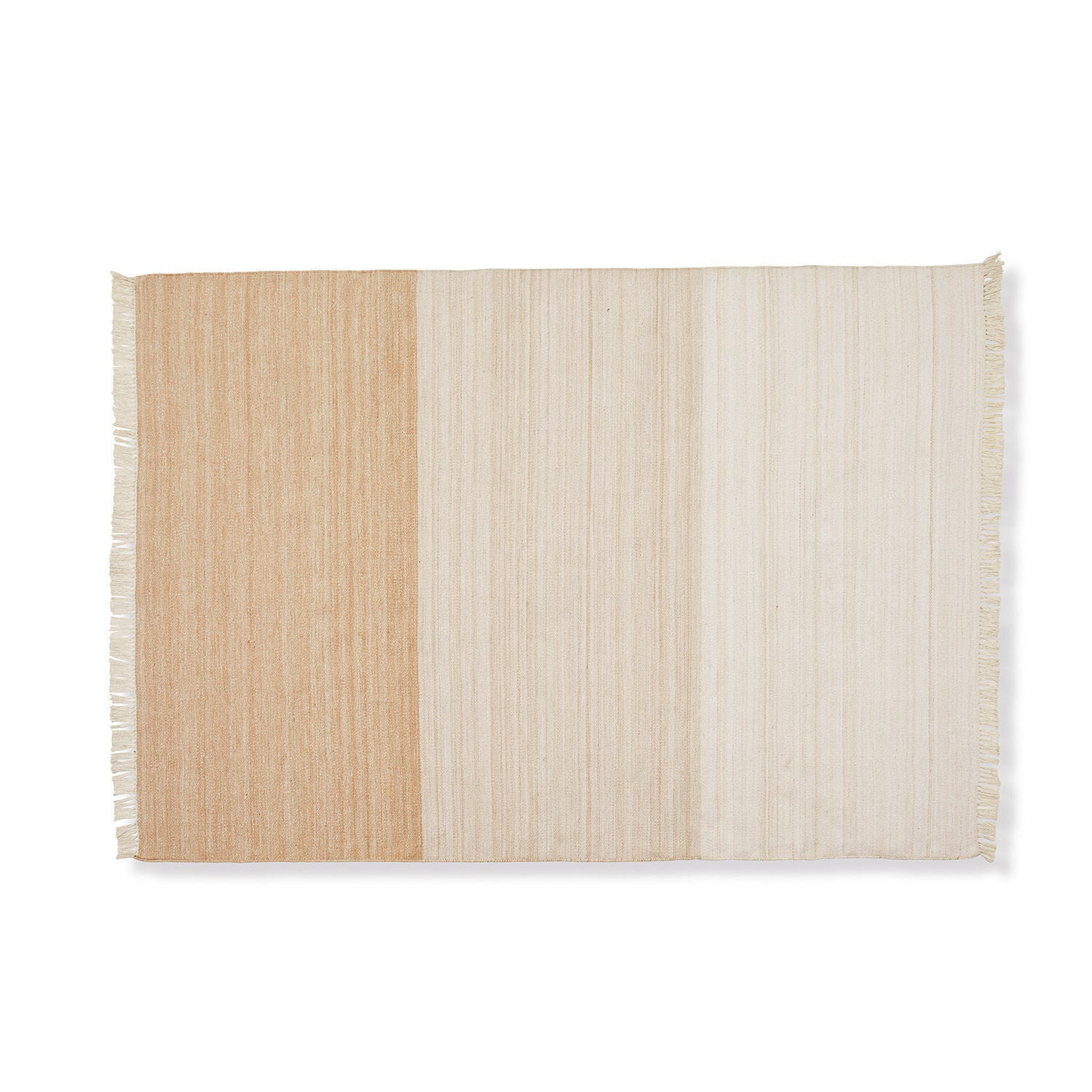 Baumwollteppich in Beige-Creme-Streifen mit Fransen, Wohntextilien und Dekoration