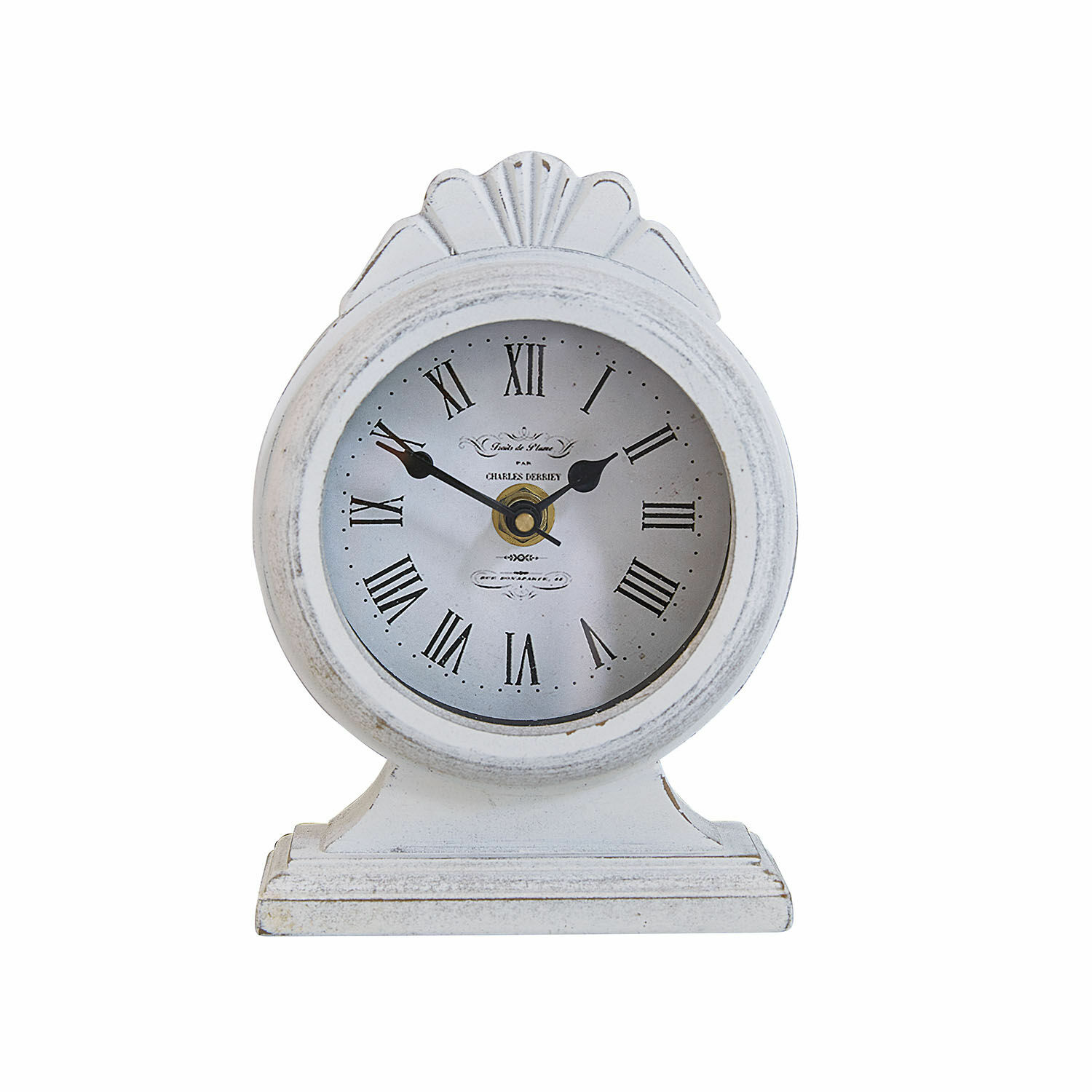Uhr Uxilev Weißer Holz-Tischuhr mit römischen Ziffern und dekorativem Vintage-Design