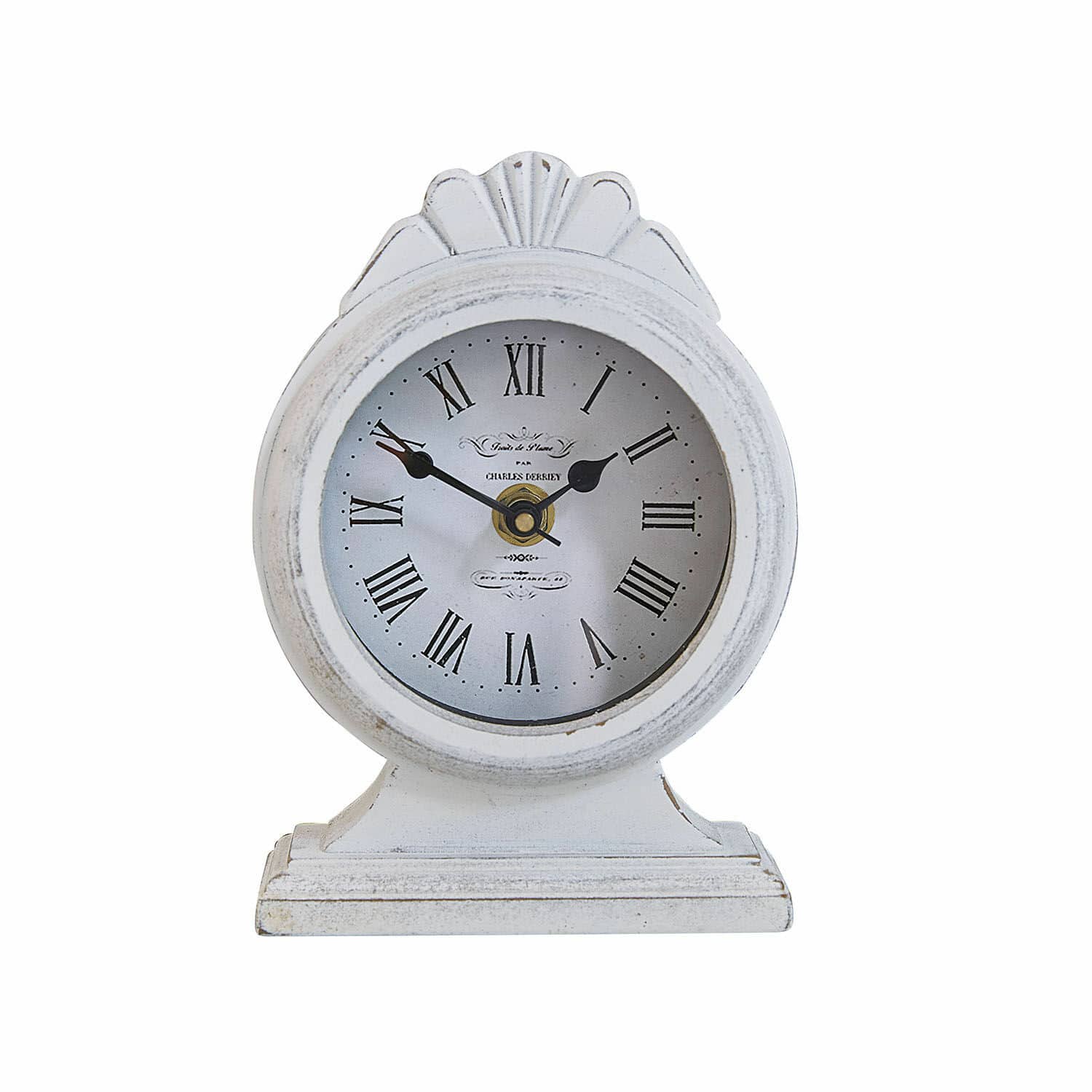 Uhr Uxilev Weißer Holz-Tischuhr mit römischen Ziffern und dekorativem Vintage-Design