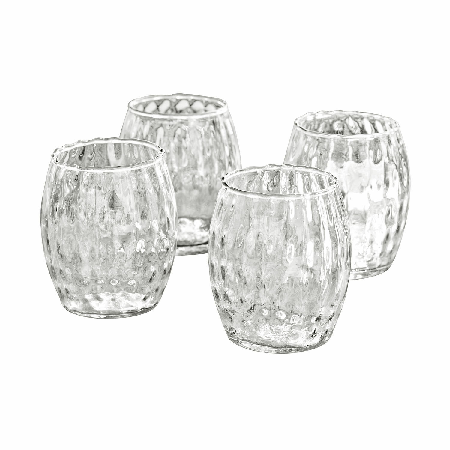 Set aus vier transparenten Trinkgläsern aus strukturiertem Glas mit elegantem Design