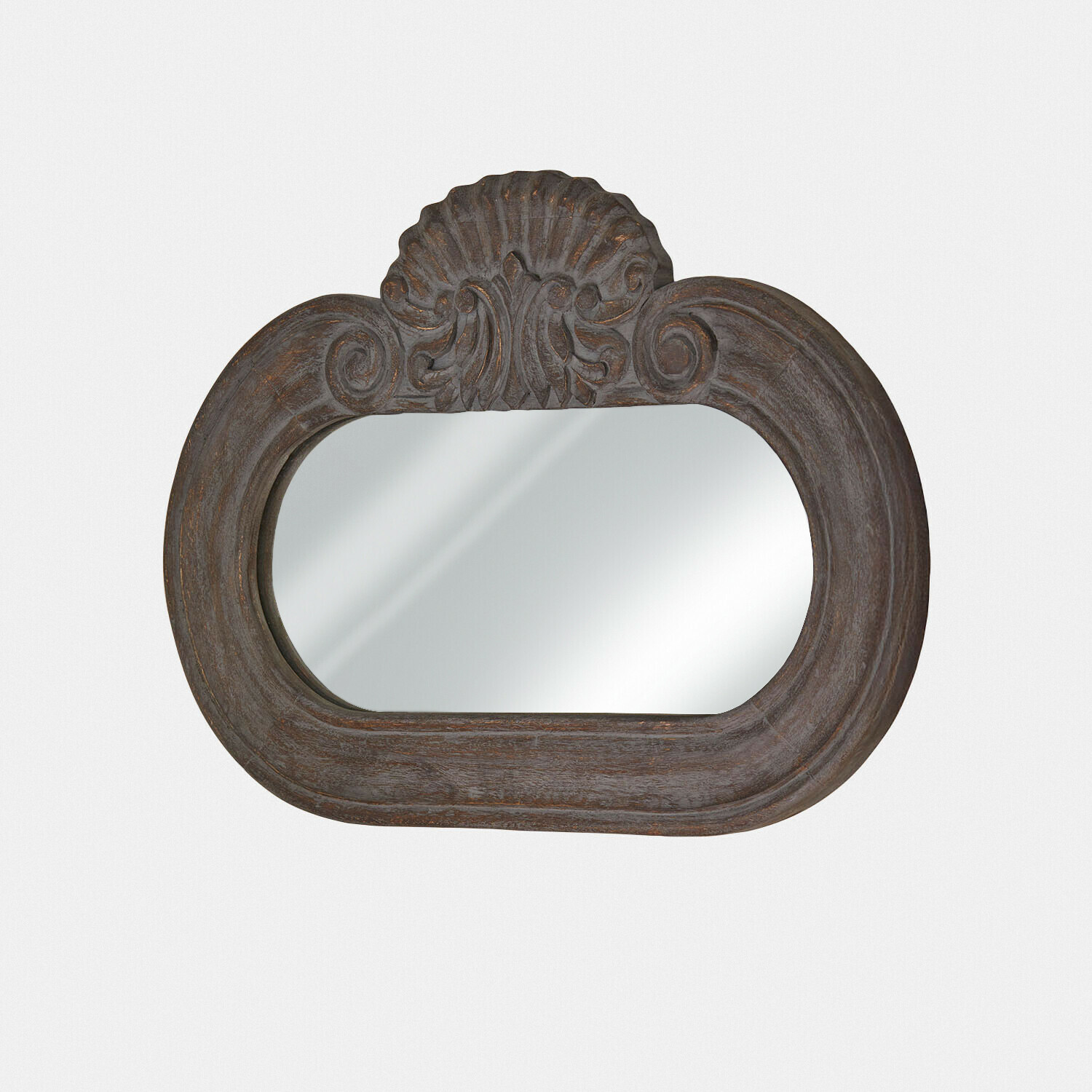 Spiegel Elvéric Ovaler Spiegel aus dunklem Holz mit geschnitzter Muschelverzierung, Vintage-Stil, Wanddekoration