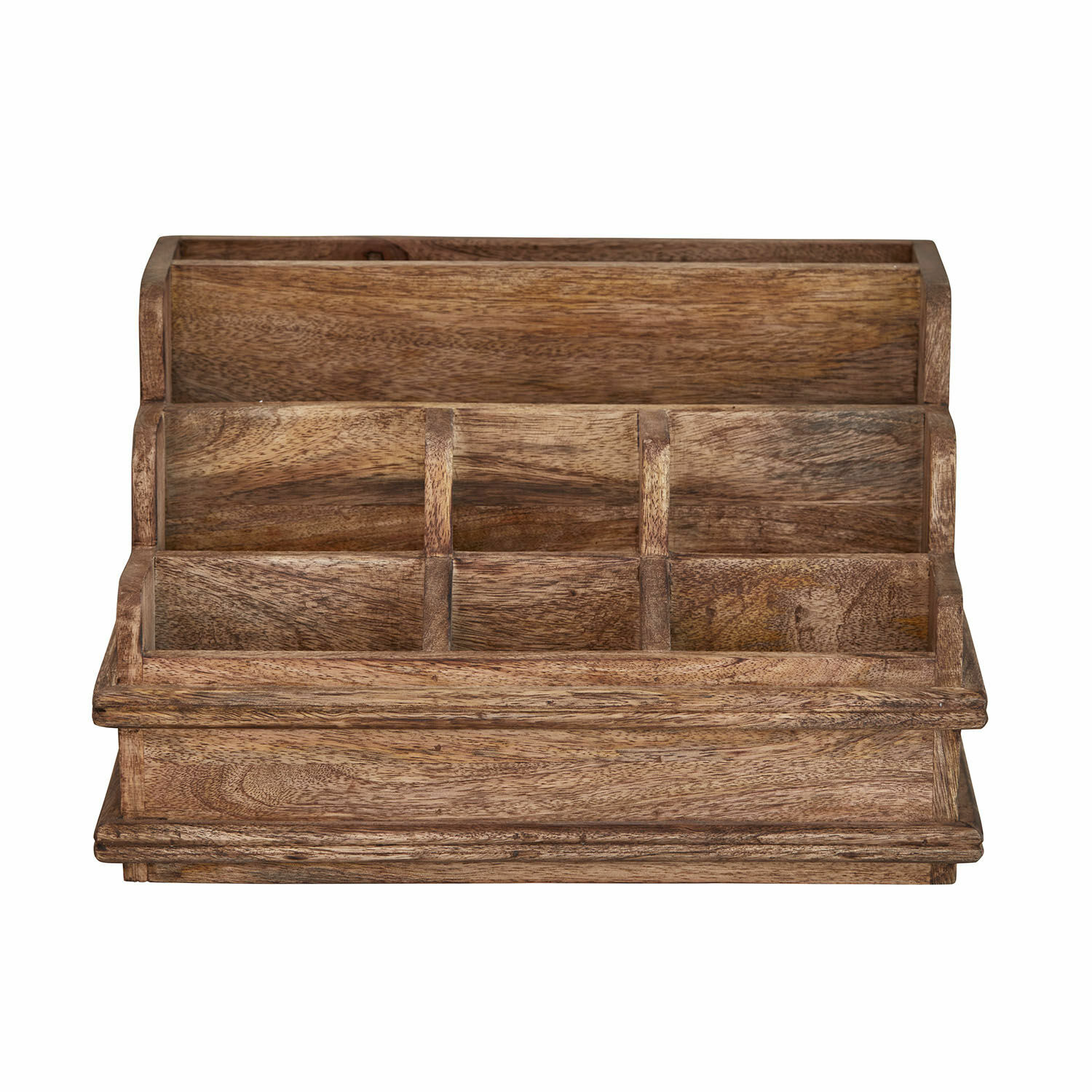 Holz-Organizer mit sechs Fächern in natürlicher Farbe, praktischer Schreibtischaufbewahrer