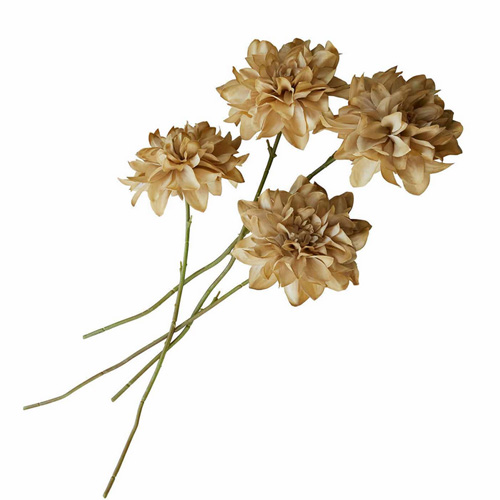 Strauß aus vier künstlichen beigen Blumen mit grünen Stielen zur Wohnraumdekoration