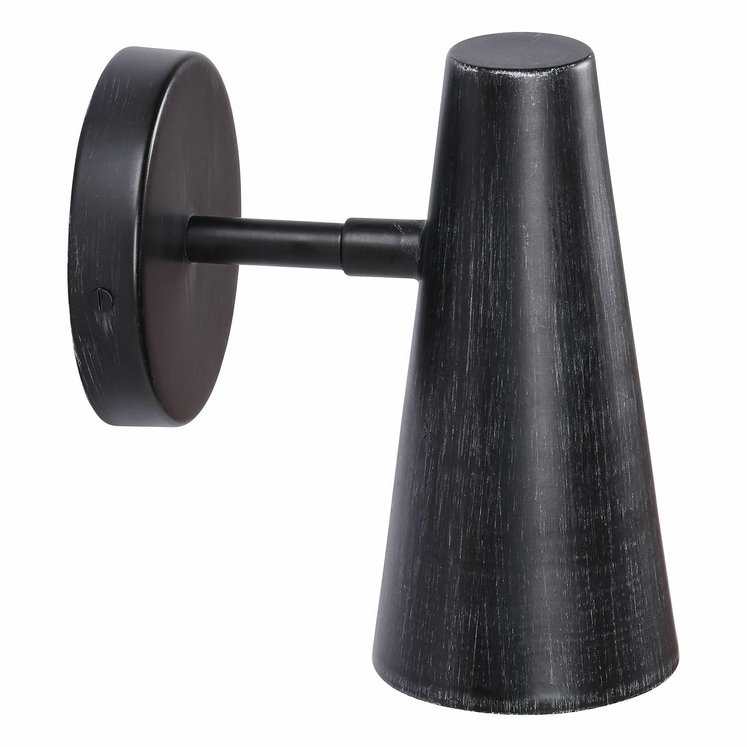 Schwarze Wandlampe aus Holz mit konischem Schirm, modernes Wohnraumlicht