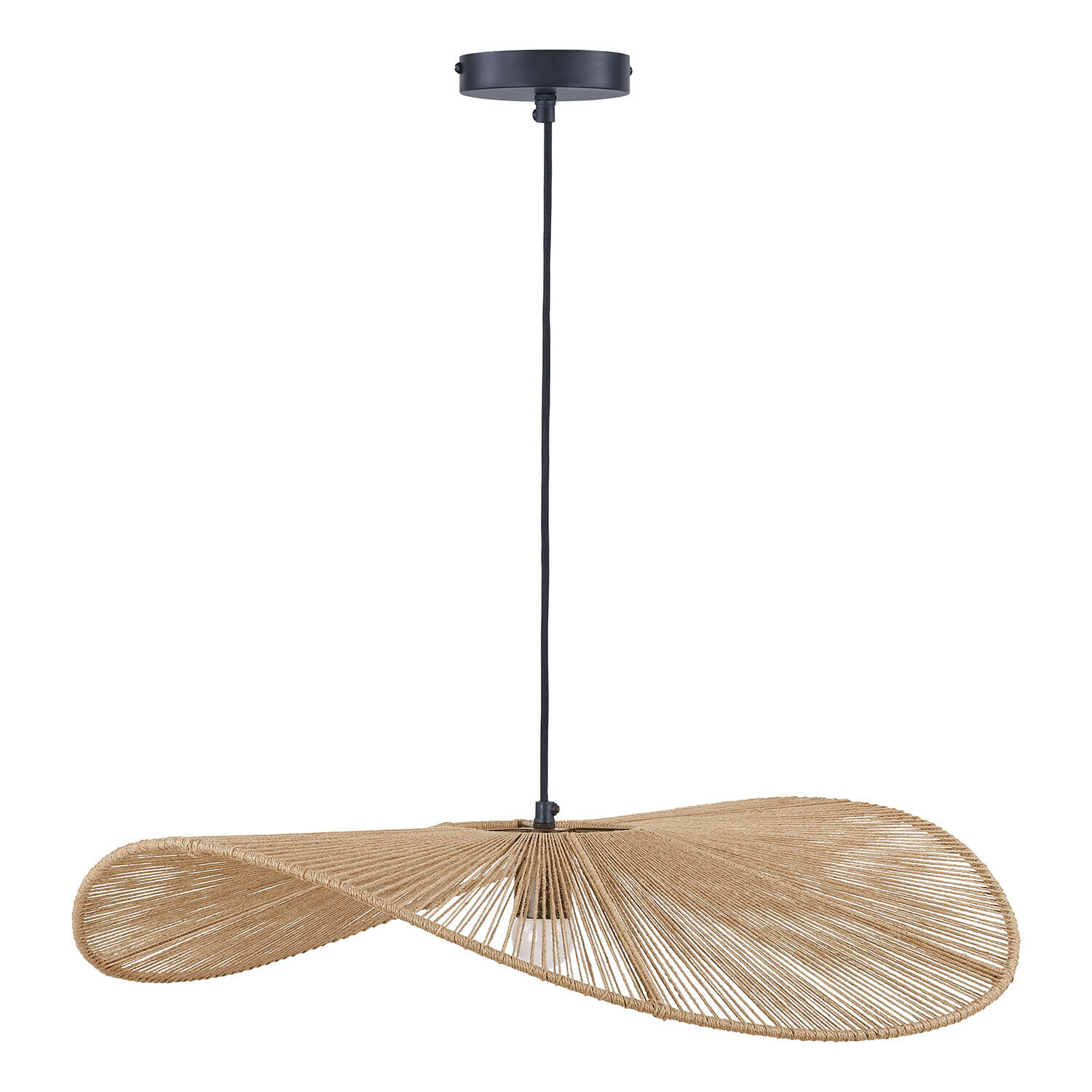 Hängelampe Casamira Hängelampe aus natürlichem beige Seil mit schwarzem Kabel, modernes Beleuchtungsdesign