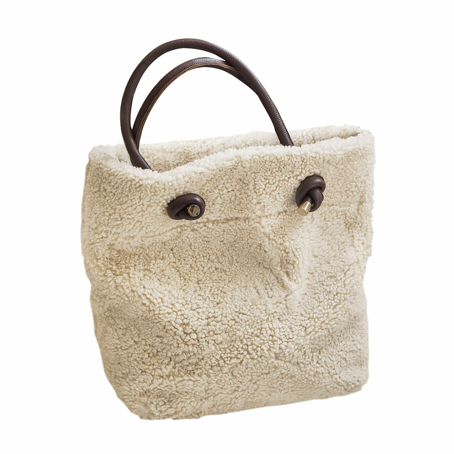 Tasche Tarvin Beige Tasche aus weichem Teddy-Material mit braunen Ledergriffen, modisches Accessoire für den Alltag