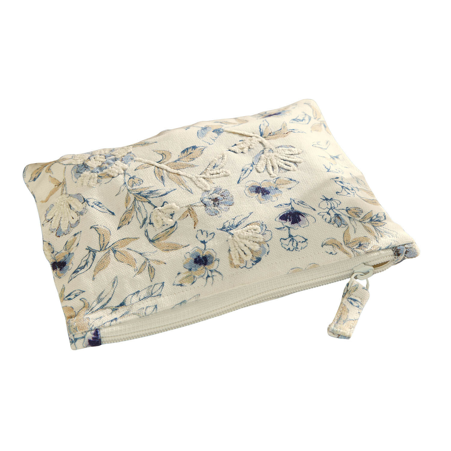 Täschchen Hazelwick Beige Baumwoll-Kosmetiktasche mit blau-braunem Blumenmuster und Reißverschluss für Kosmetik