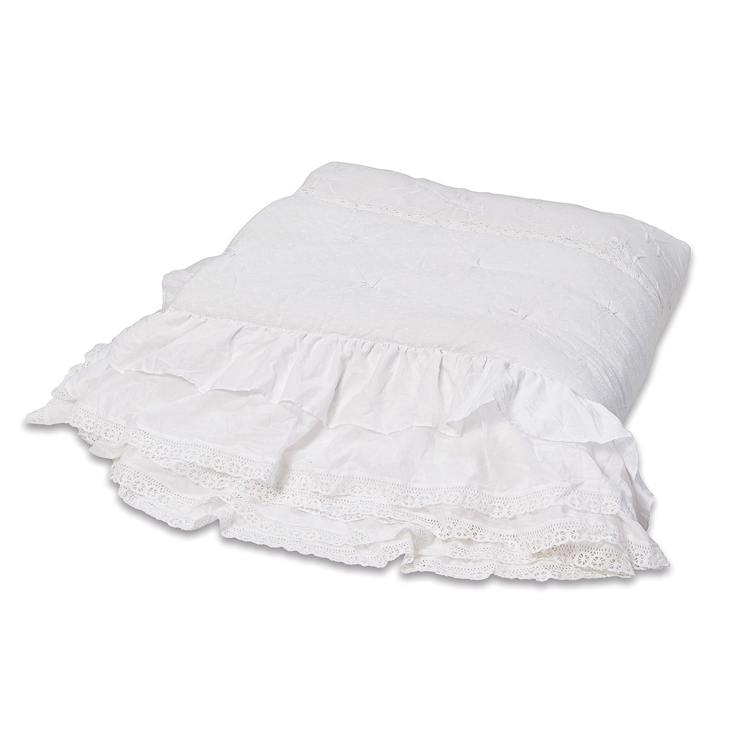Quilt Pittefaux Weiße Baumwollkissen mit Rüschen und Spitze, dekorativ für Wohnzimmer oder Schlafzimmer