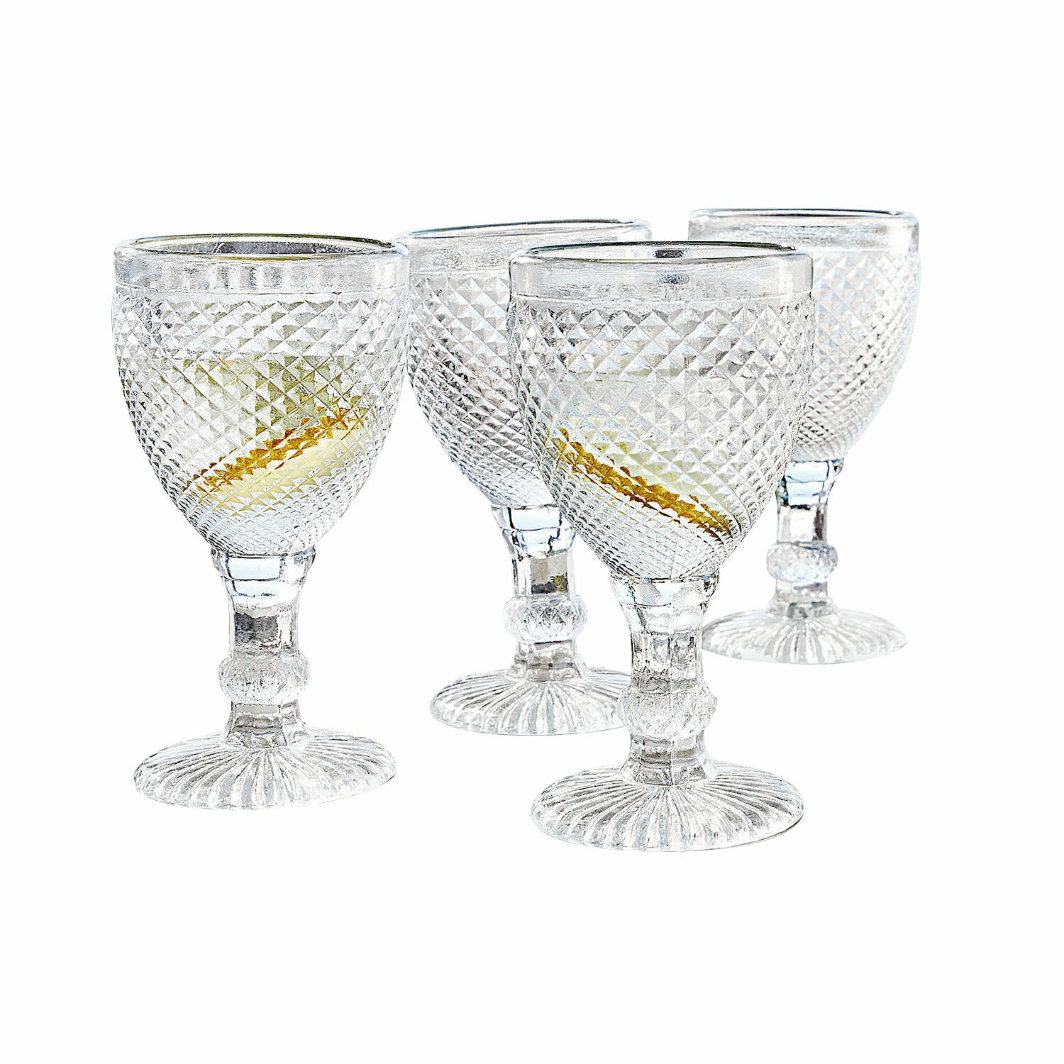 Glas 4er Set Santerre Set aus vier transparenten Gläsern mit Reliefmuster, elegantes Trinkglas aus Glas