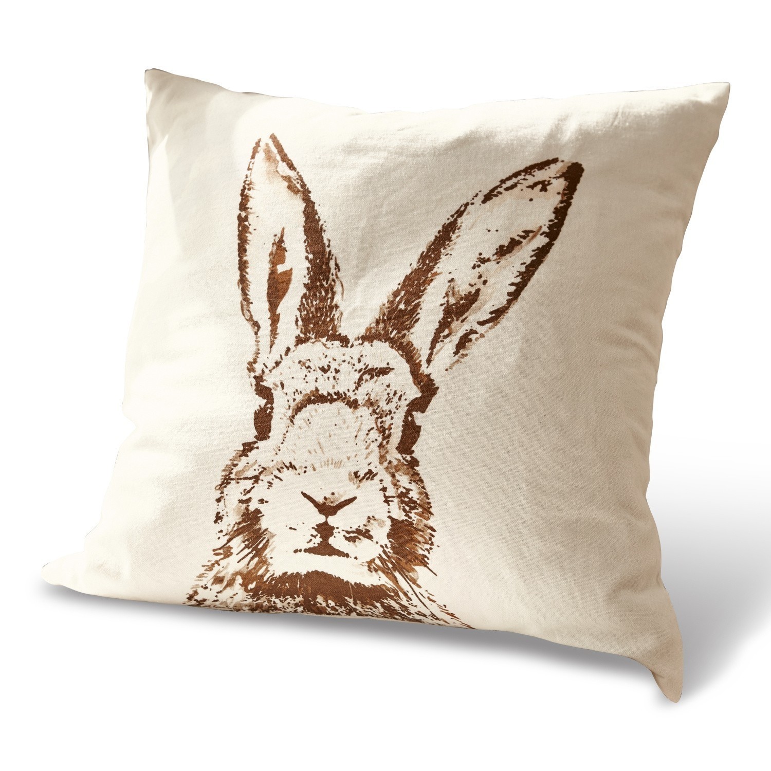 Beige Baumwollkissen mit braunem Hasenmotiv, dekorativ und weich für Wohnzimmer