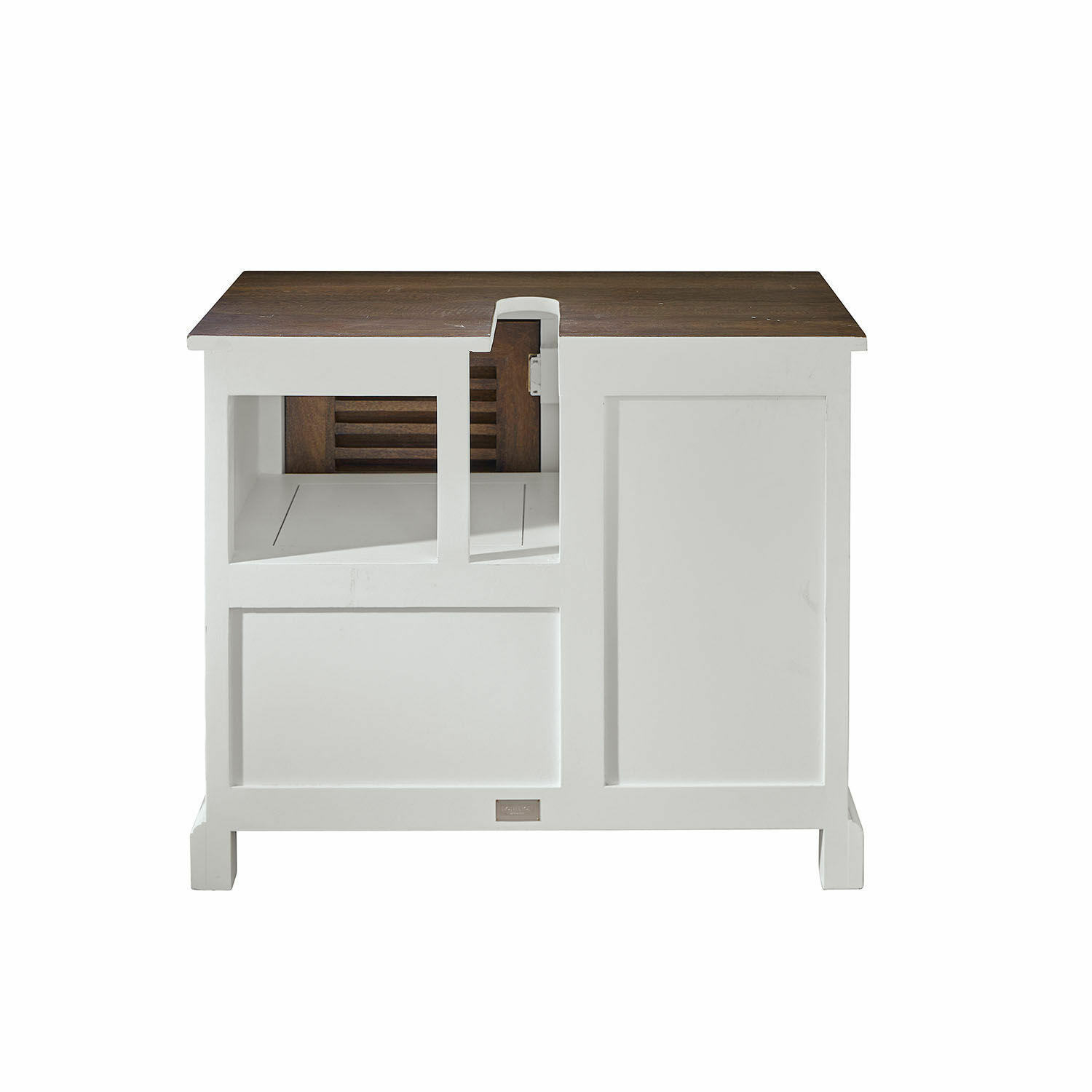 Weißes Holzmöbel mit dunkler Tischplatte, modernes Design für Wohnzimmer oder Büro