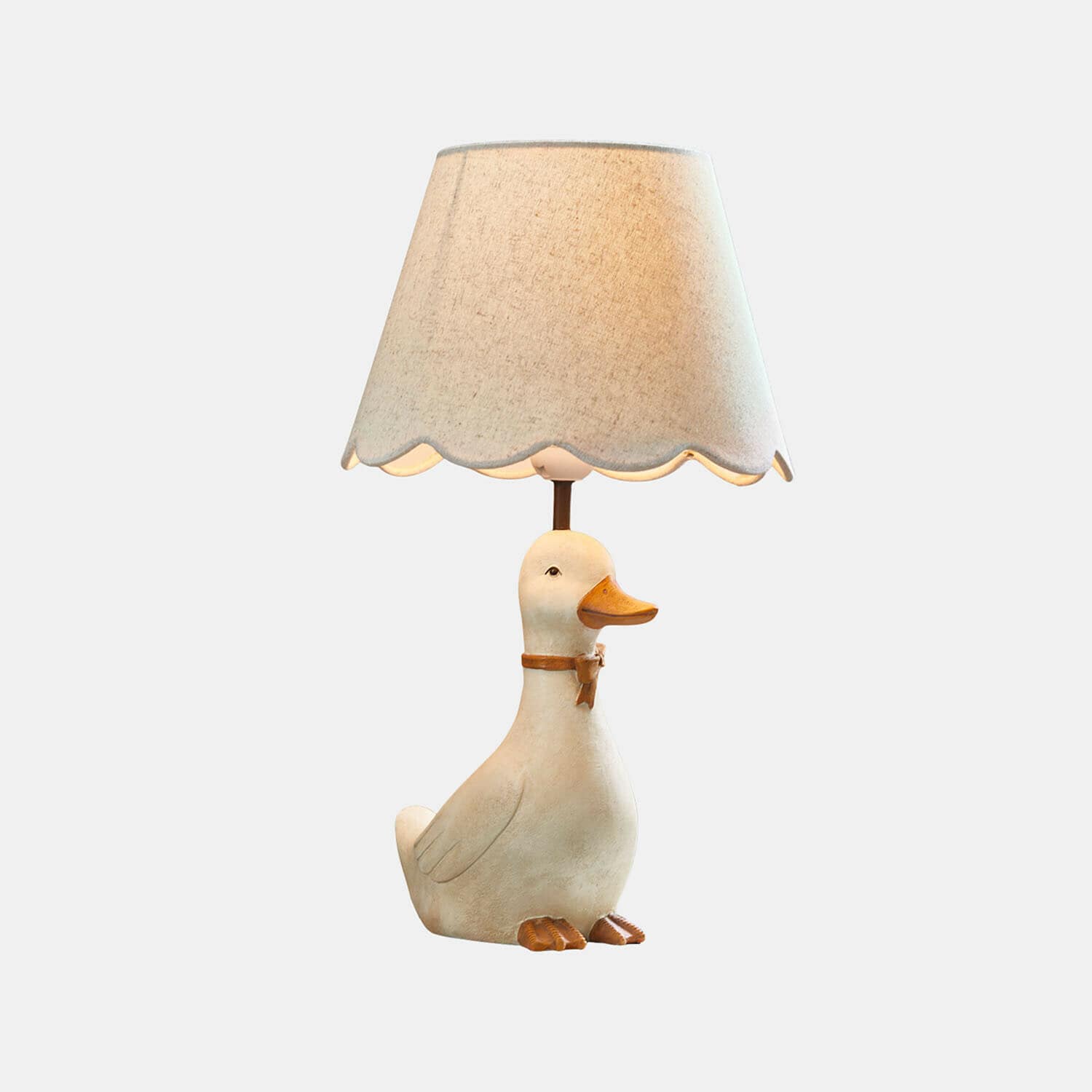 Kindertischlampe Tillyboo Tischlampe mit beigem Schirm und weißer Entenfigur als Sockel mit orangefarbenem Schnabel