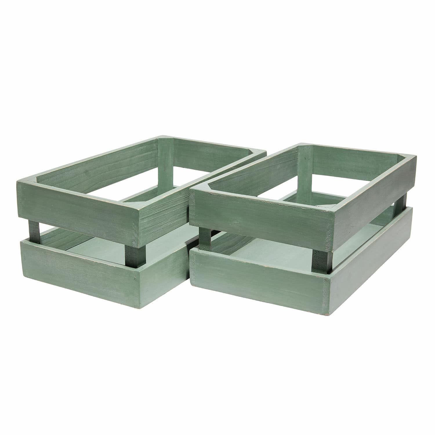 Korb 2er Set Éclairon Set aus zwei grünen Holzboxen zum Aufbewahren, dekorativer Organizer für Zuhause