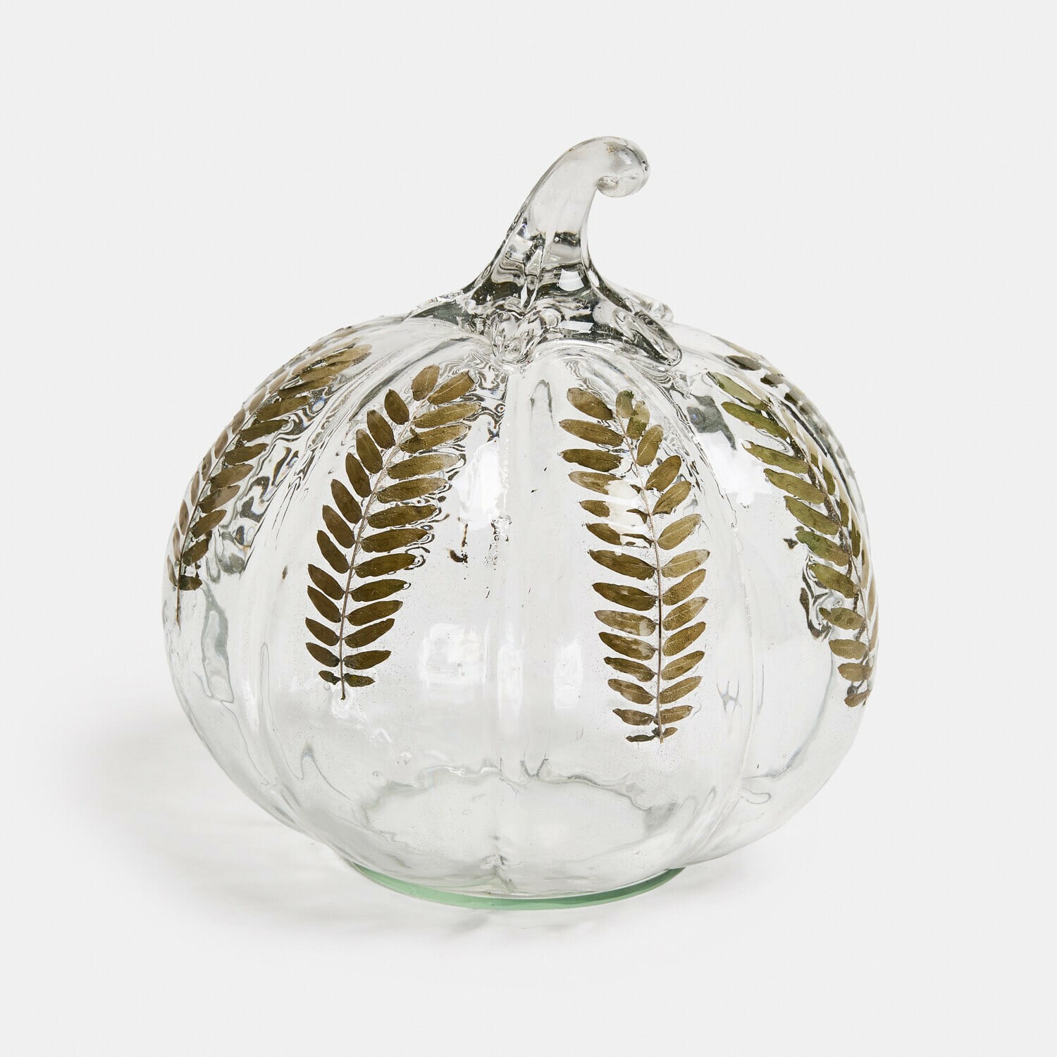 Deko-Kürbis Émurise Transparenter Glas-Kürbis mit goldenen Farnblättern, herbstliche Dekoration